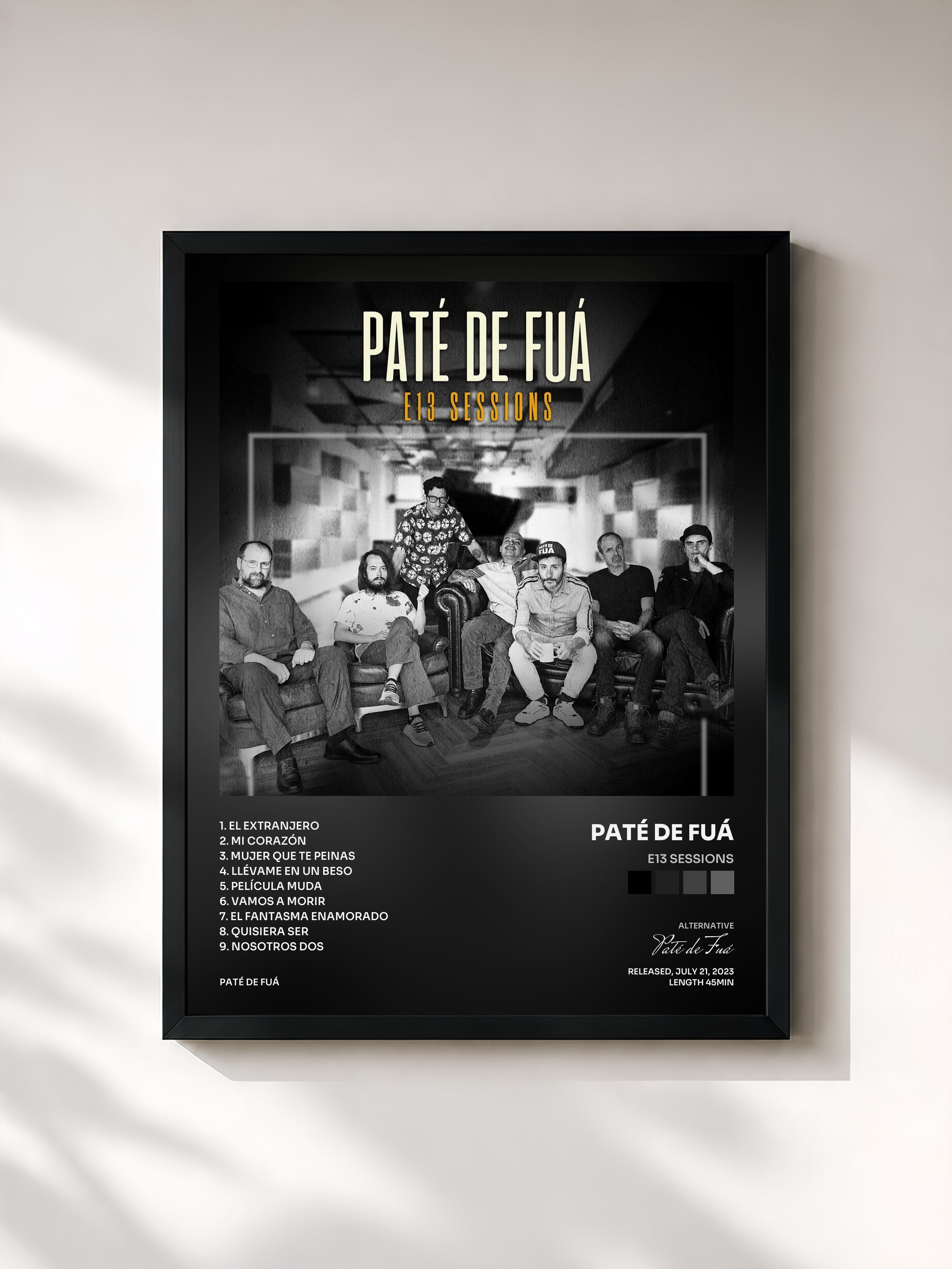#noir Tableau de l'album E13 Sessions de Paté de Fuá, cadre noir, imprimé et encadré en France