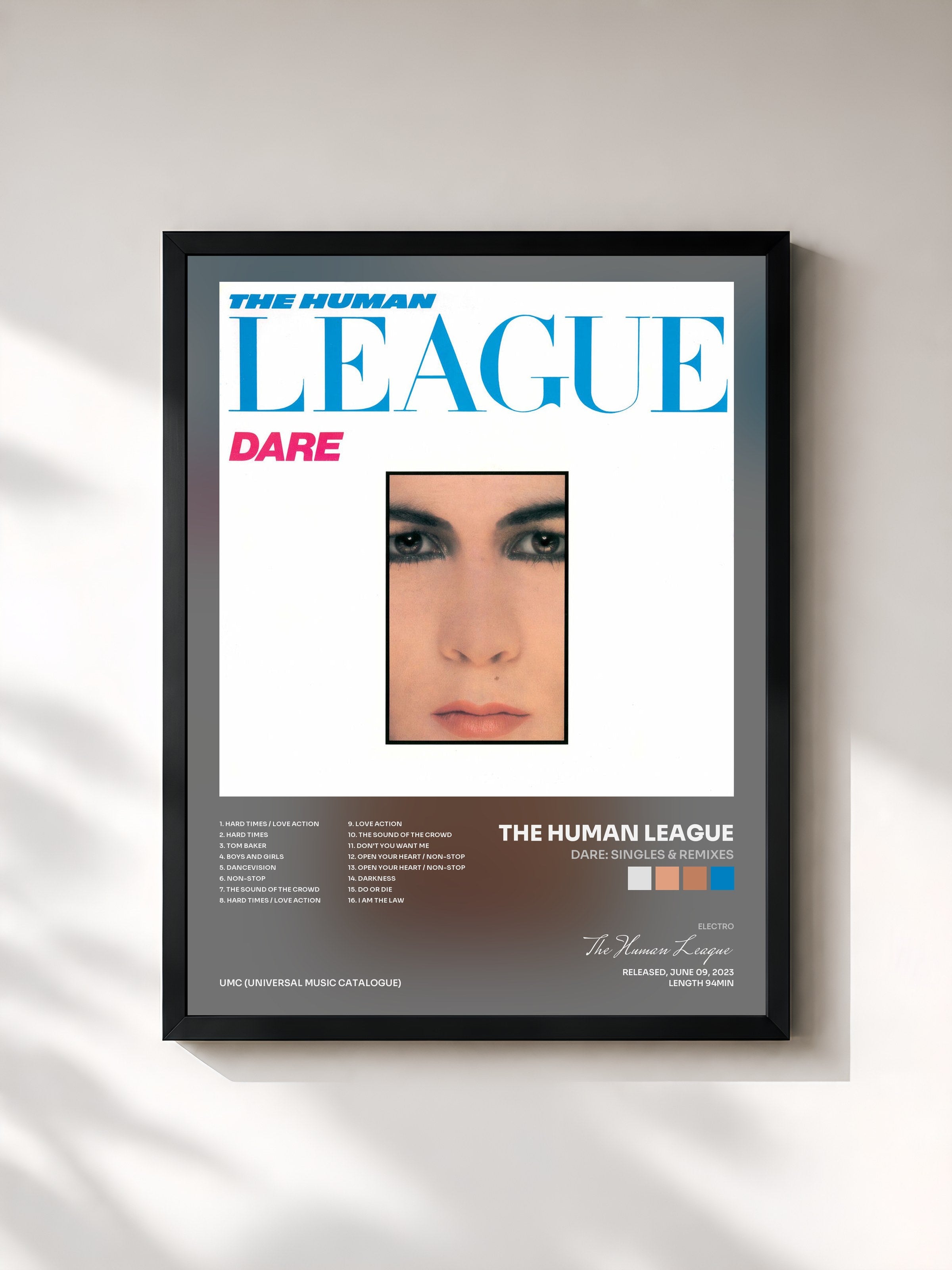 #noir Tableau de l'album Dare: Singles & Remixes de The Human League, cadre noir, imprimé et encadré en France