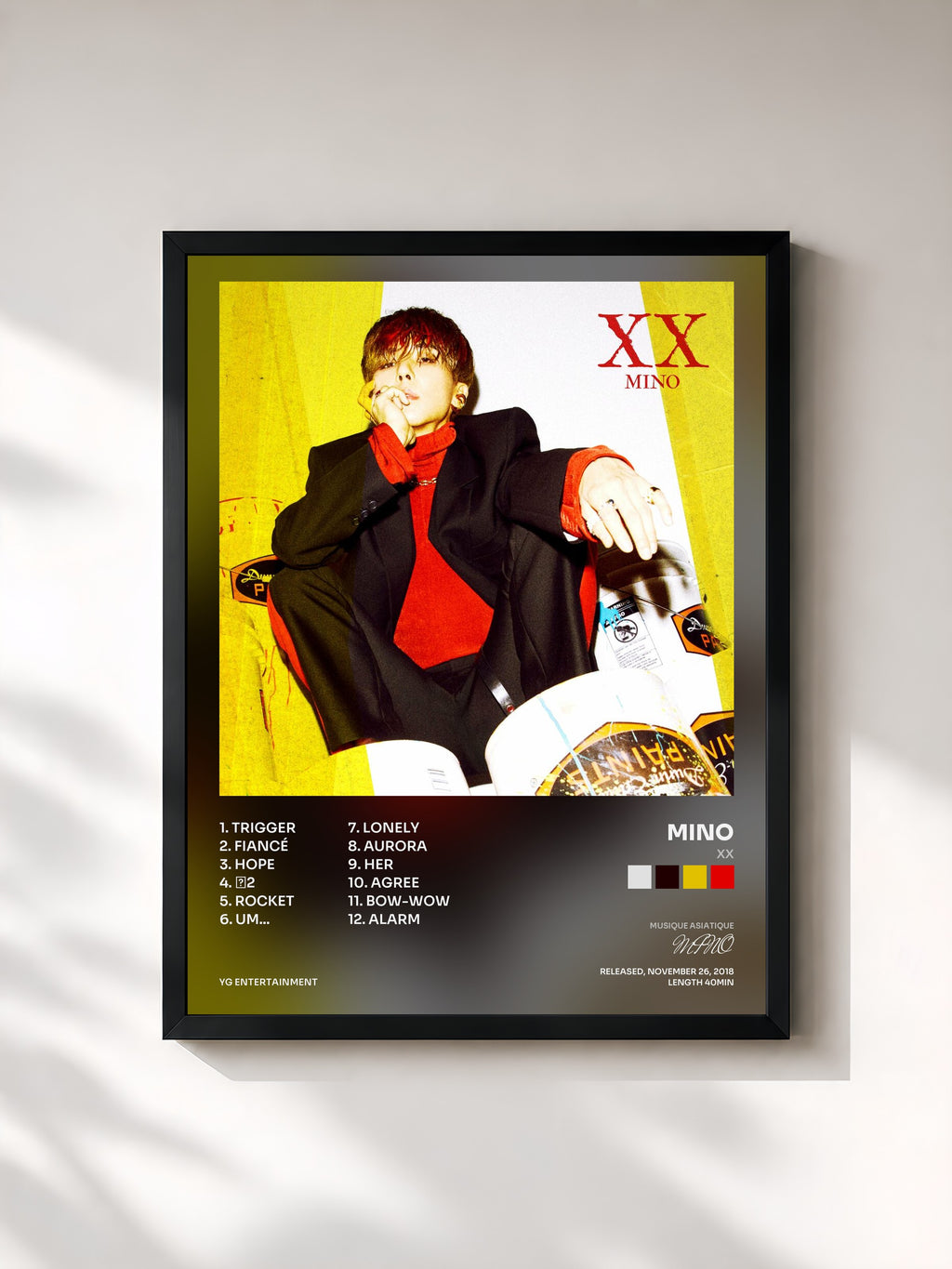 #noir Tableau de l'album XX de MINO, cadre noir, imprimé et encadré en France