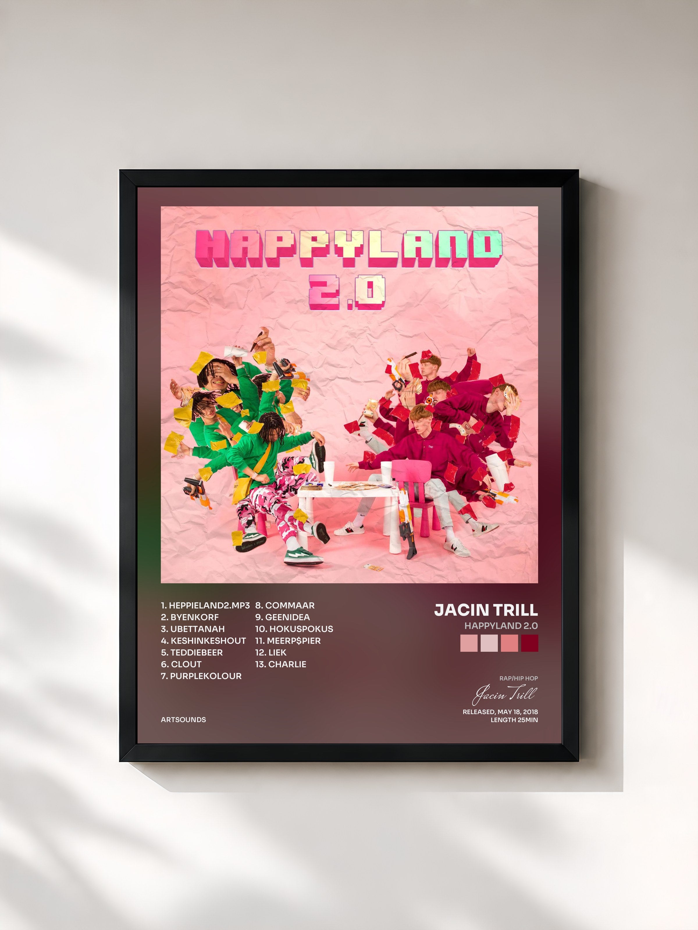 #noir Tableau de l'album Happyland 2.0 de Jacin Trill, cadre noir, imprimé et encadré en France