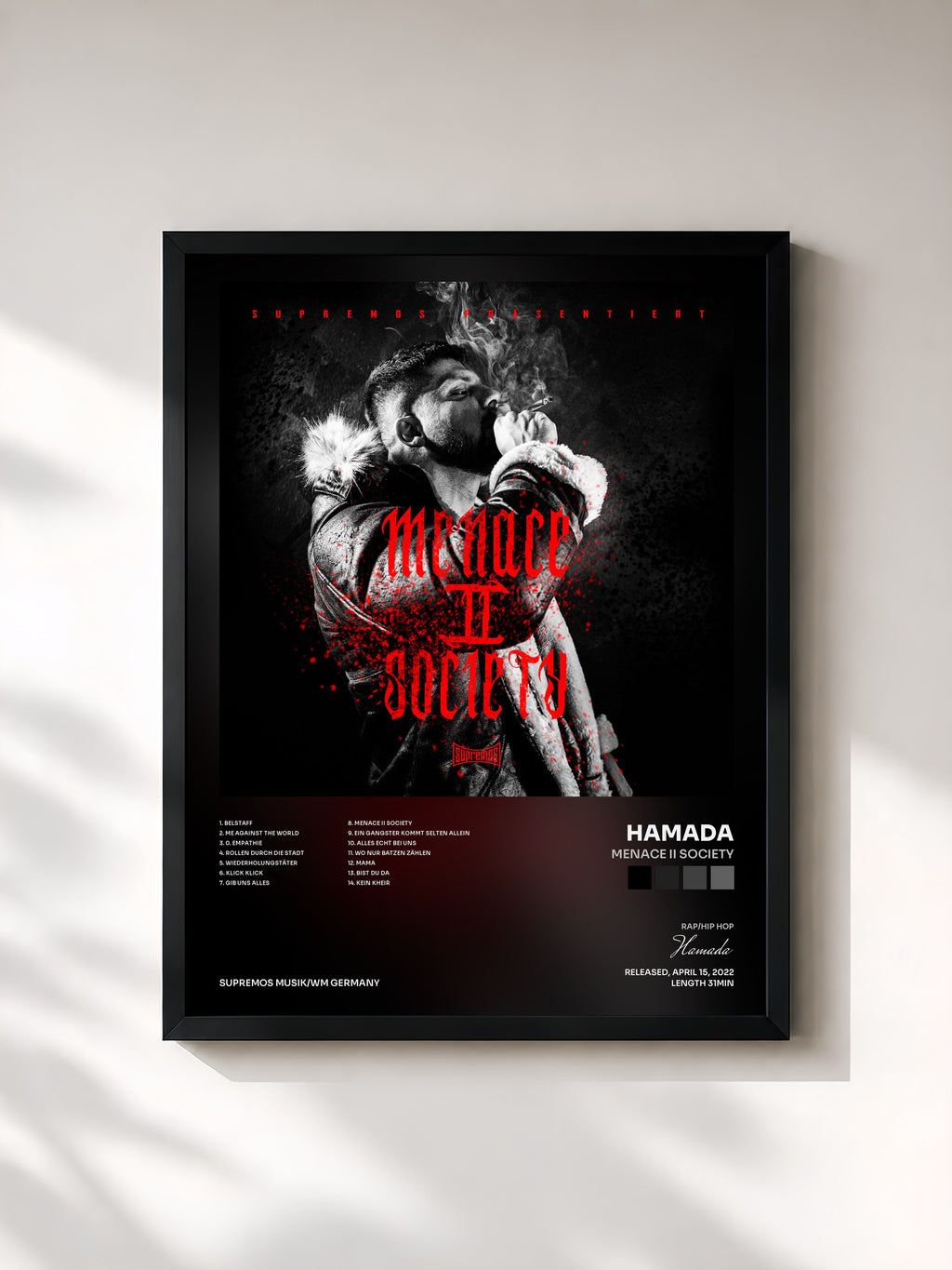 #noir Menace II Society by Hamada as a framed art print, black frame, printed and framed in France