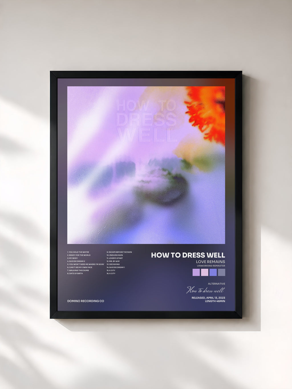 #noir Tableau de l'album Love Remains (Unworking Remaster) de How to dress well, cadre noir, imprimé et encadré en France
