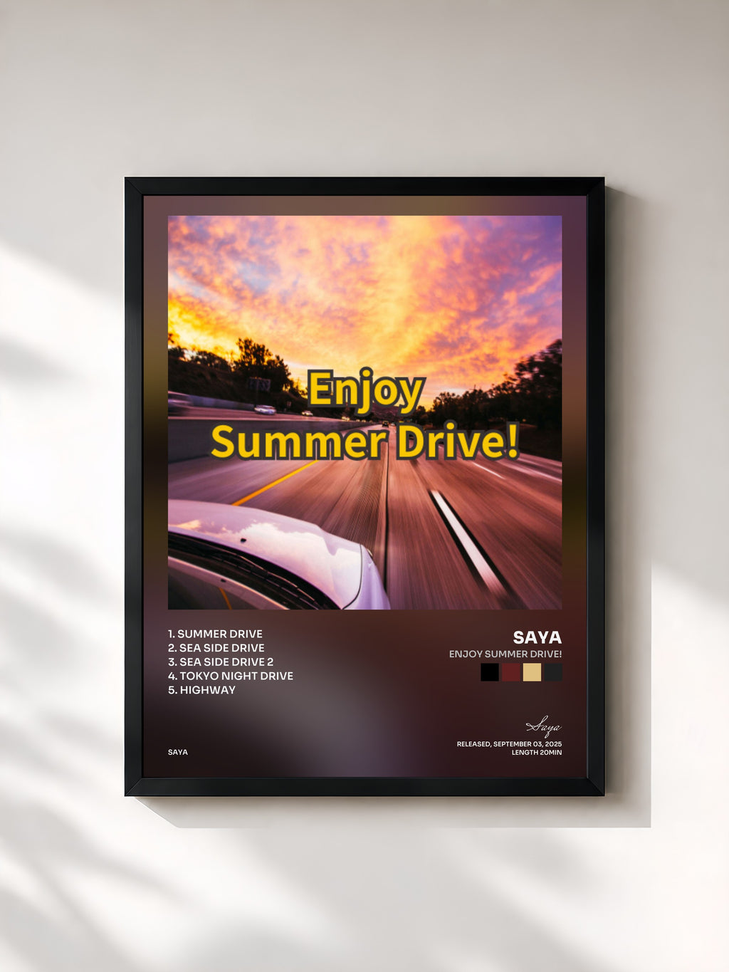 #noir Tableau de l'album Enjoy summer drive! de Saya, cadre noir, imprimé et encadré en France