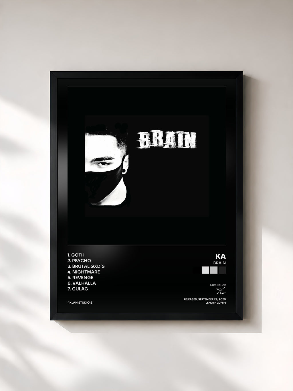 #noir Tableau de l'album Brain de Ka, cadre noir, imprimé et encadré en France