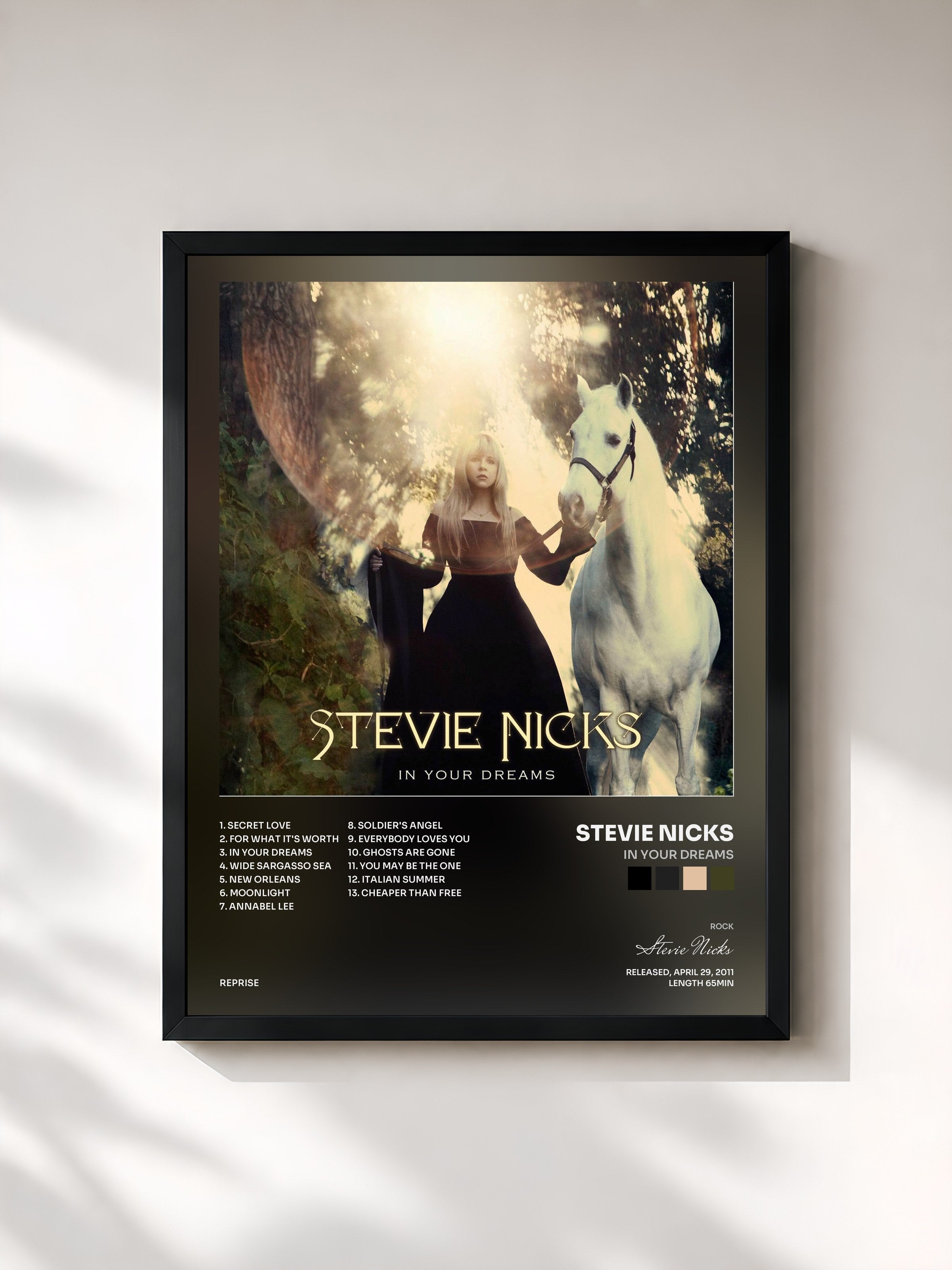 #noir Tableau de l'album In Your Dreams de Stevie Nicks, cadre noir, imprimé et encadré en France