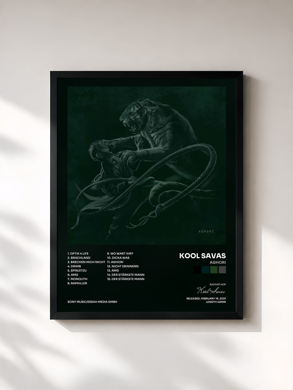 #noir Tableau de l'album AGHORI de Kool Savas, cadre noir, imprimé et encadré en France
