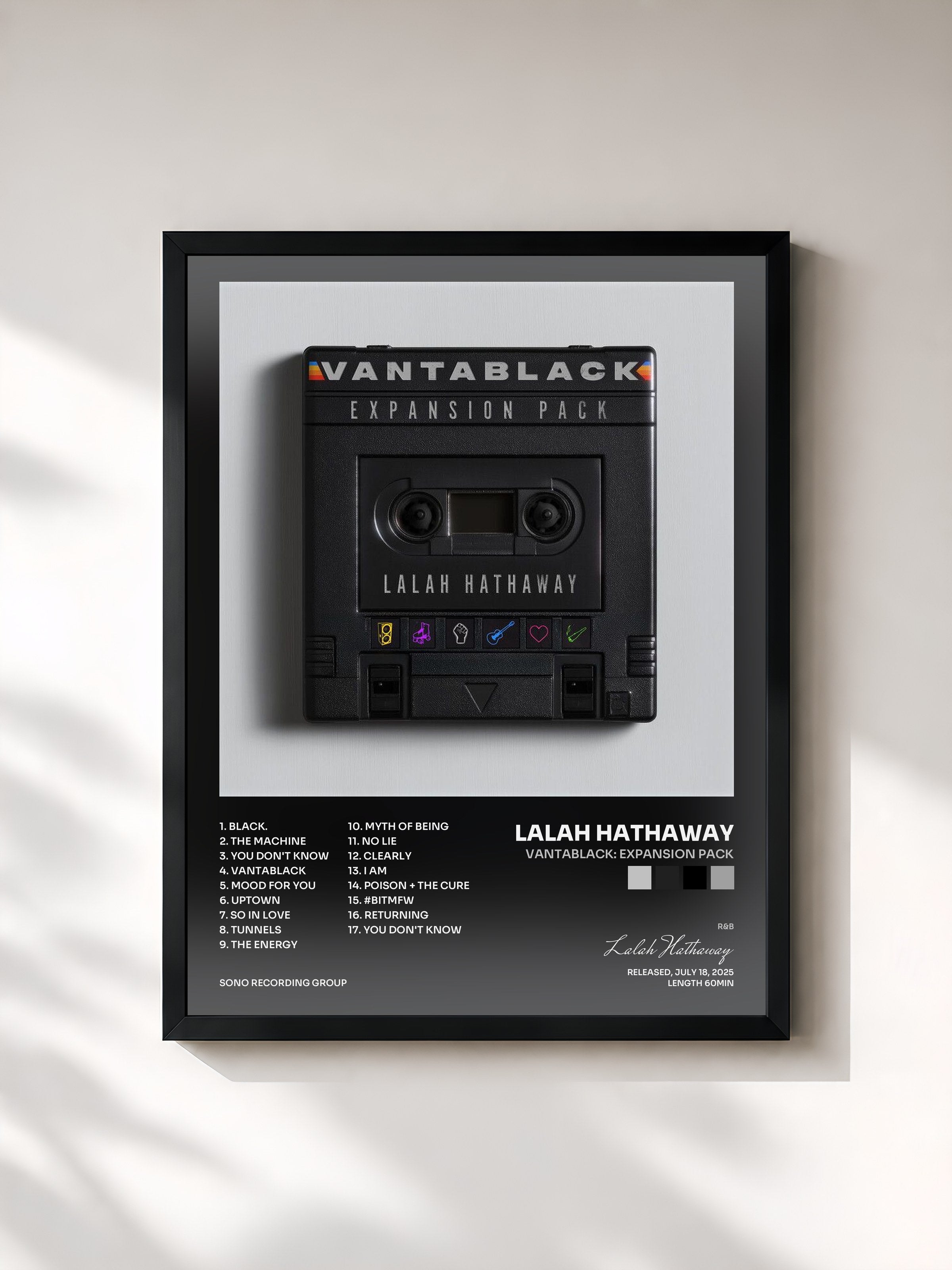 #noir Tableau de l'album VANTABLACK: EXPANSION PACK de Lalah Hathaway, cadre noir, imprimé et encadré en France