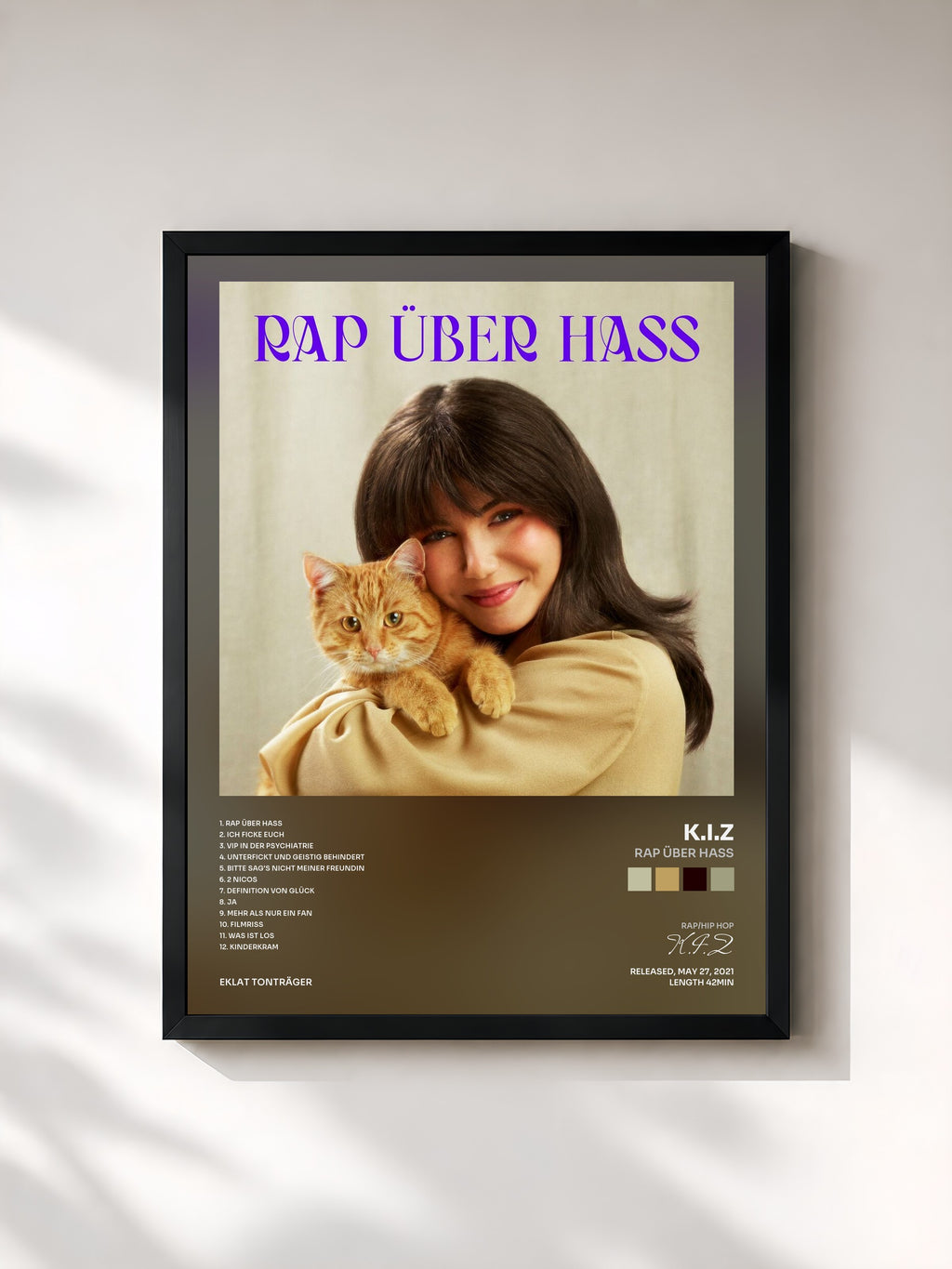 #noir Tableau de l'album Rap über Hass de K.I.Z, cadre noir, imprimé et encadré en France