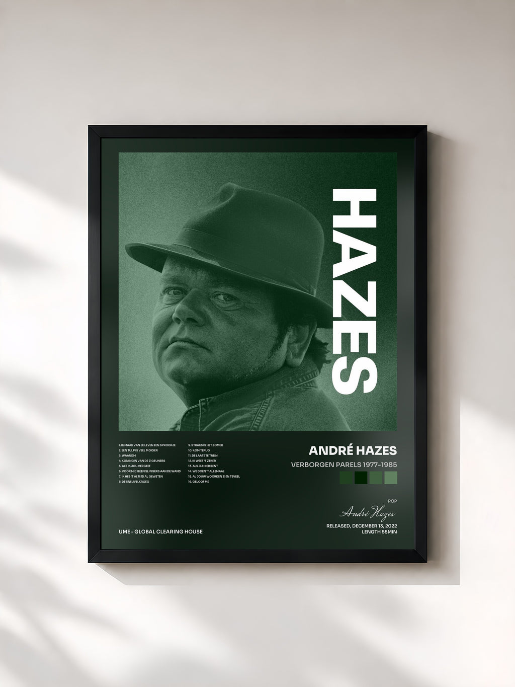 #noir Tableau de l'album Verborgen Parels 1977-1985 de André Hazes, cadre noir, imprimé et encadré en France