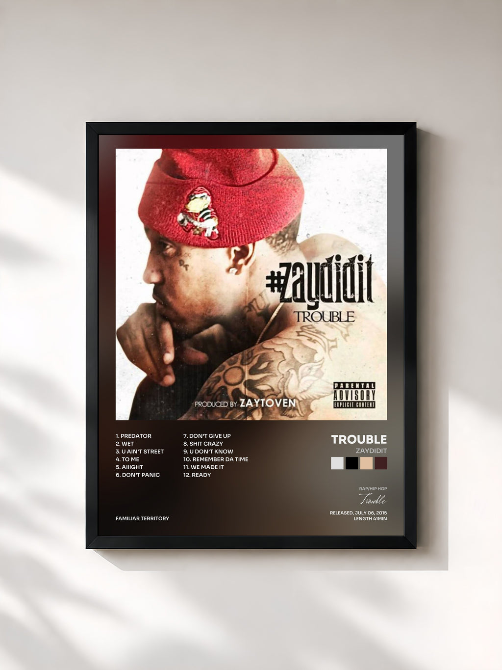 #noir Tableau de l'album ZayDidit de Trouble, cadre noir, imprimé et encadré en France