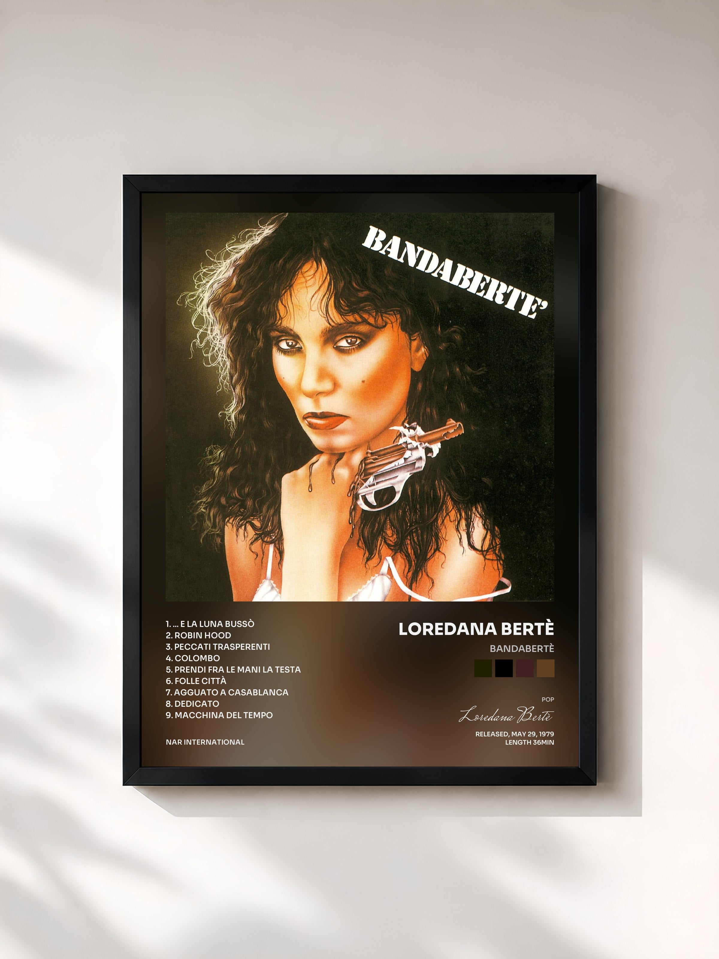 #noir Tableau de l'album BANDABERTÈ de Loredana Bertè, cadre noir, imprimé et encadré en France
