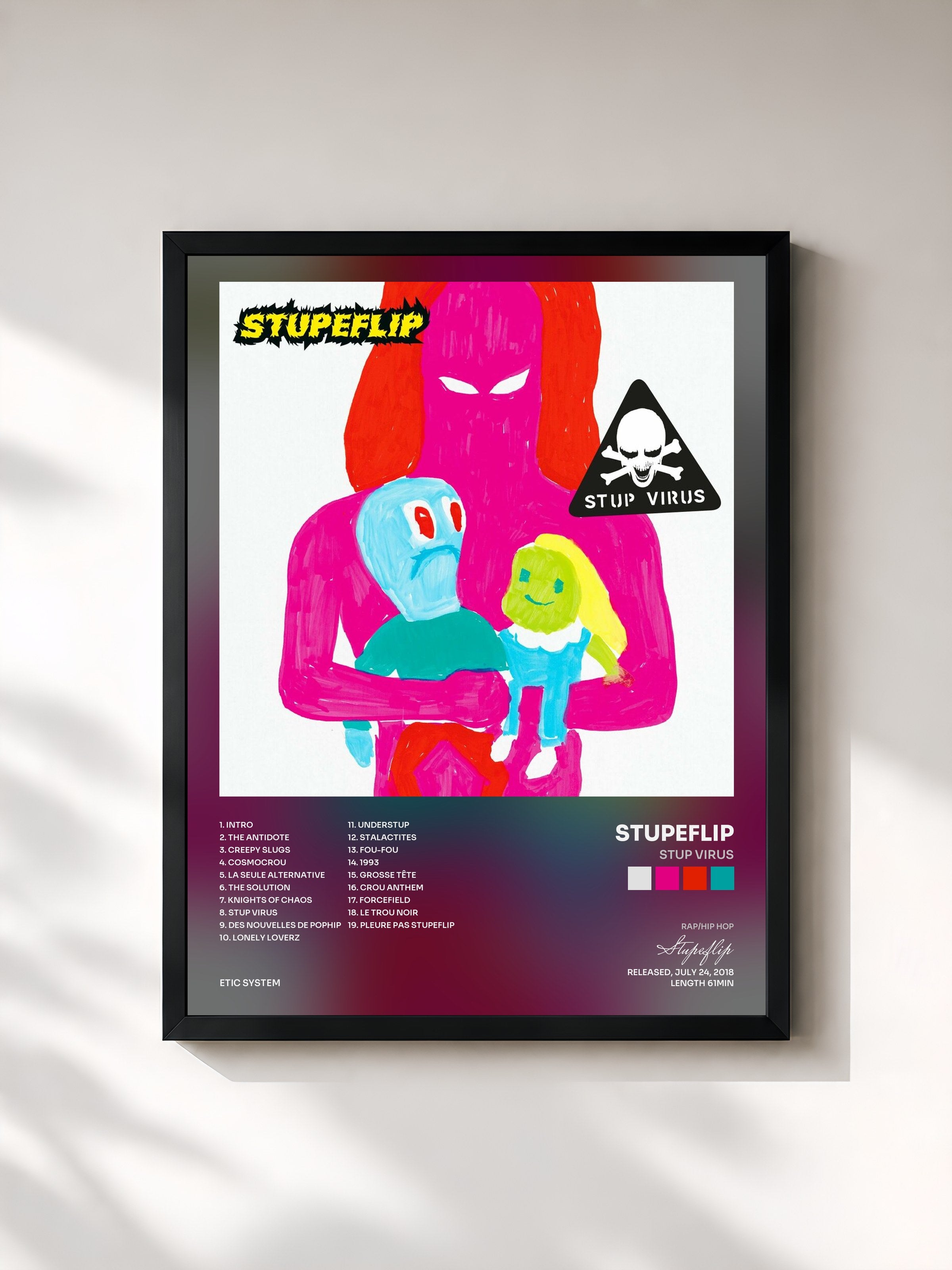 #noir Tableau de l'album Stup Virus de Stupeflip, cadre noir, imprimé et encadré en France
