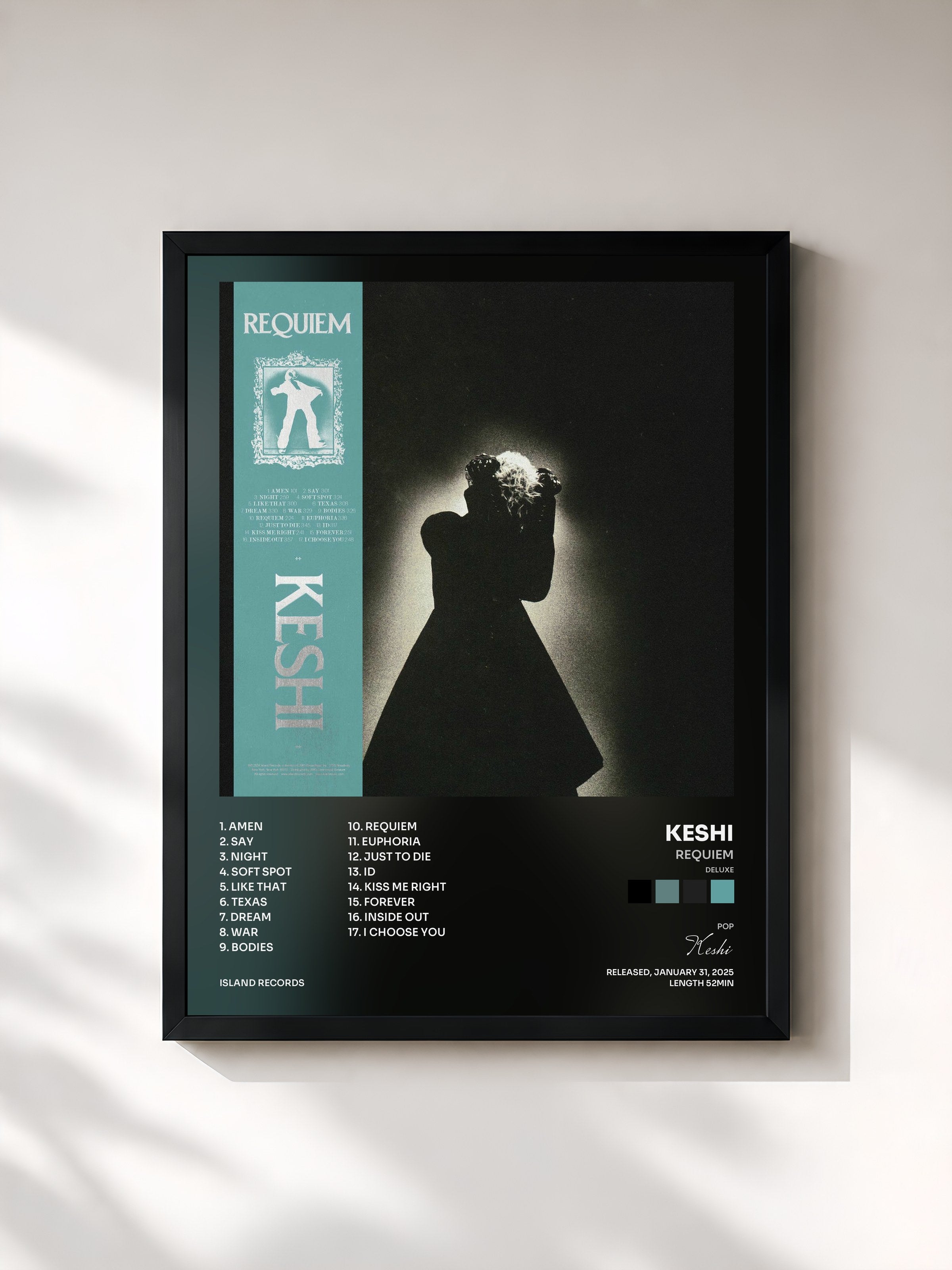 #noir Tableau de l'album Requiem (Deluxe) de Keshi, cadre noir, imprimé et encadré en France