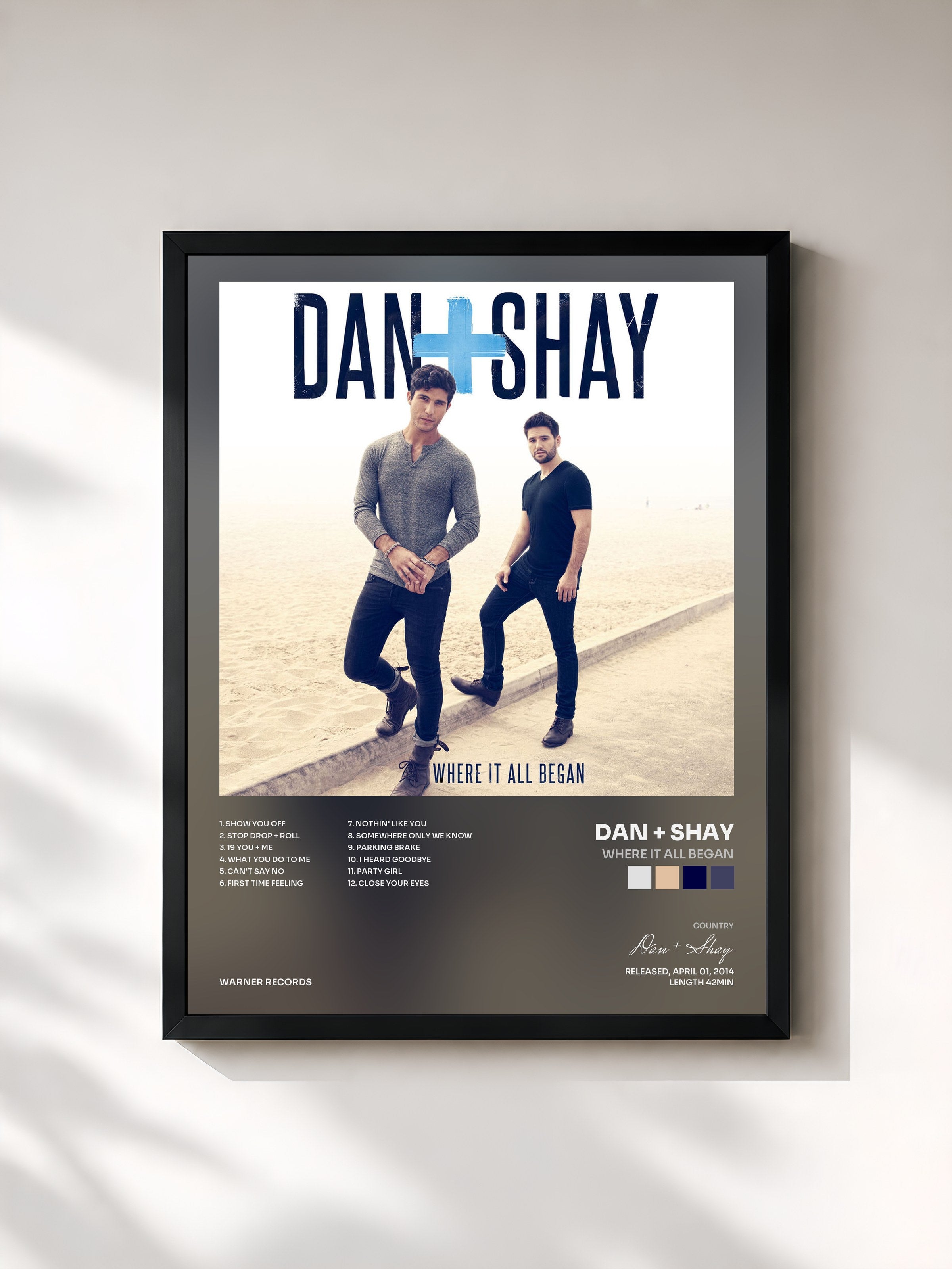 #noir Tableau de l'album Where It All Began de Dan + Shay, cadre noir, imprimé et encadré en France