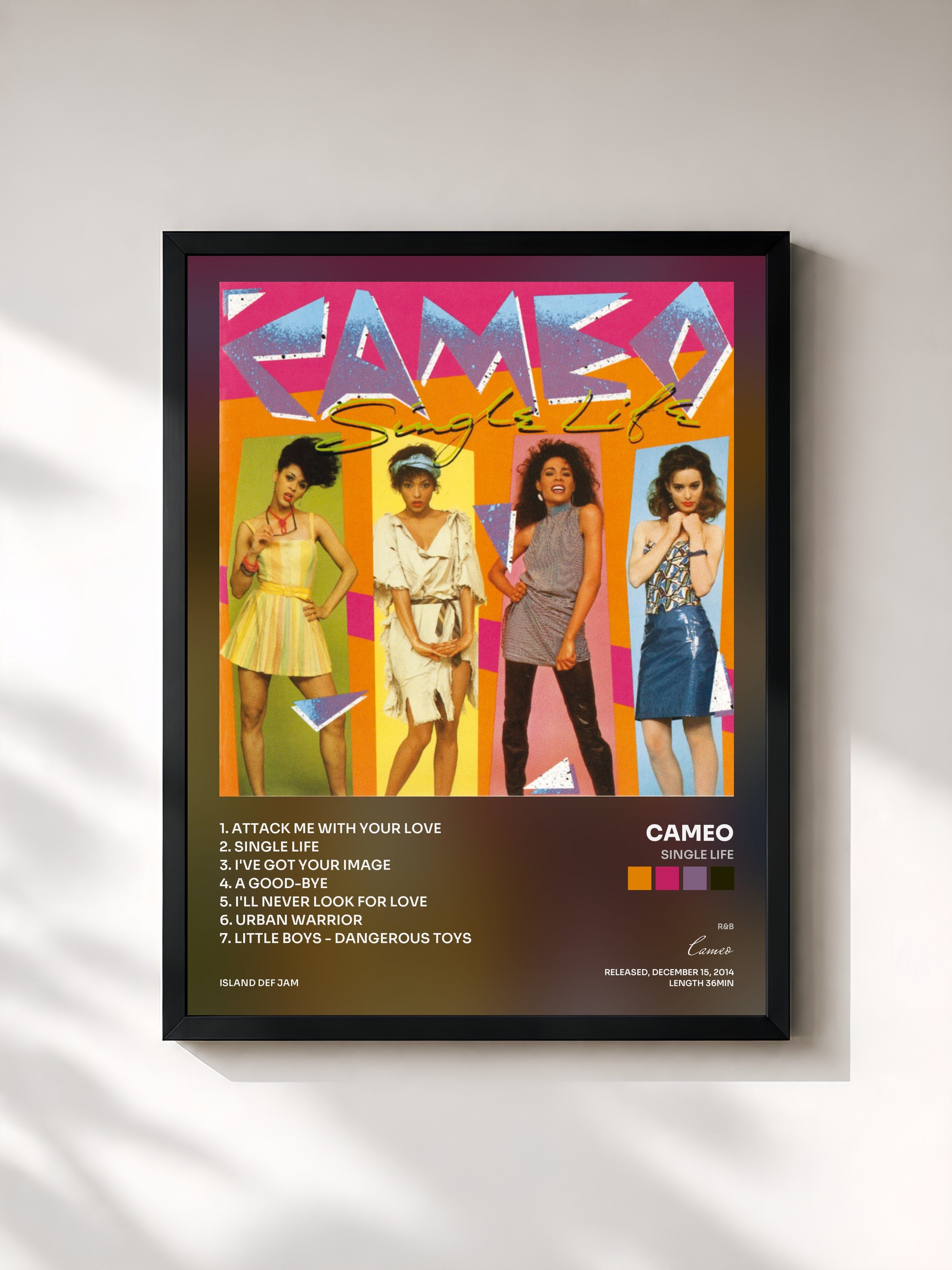 #noir Tableau de l'album Single Life de Cameo, cadre noir, imprimé et encadré en France