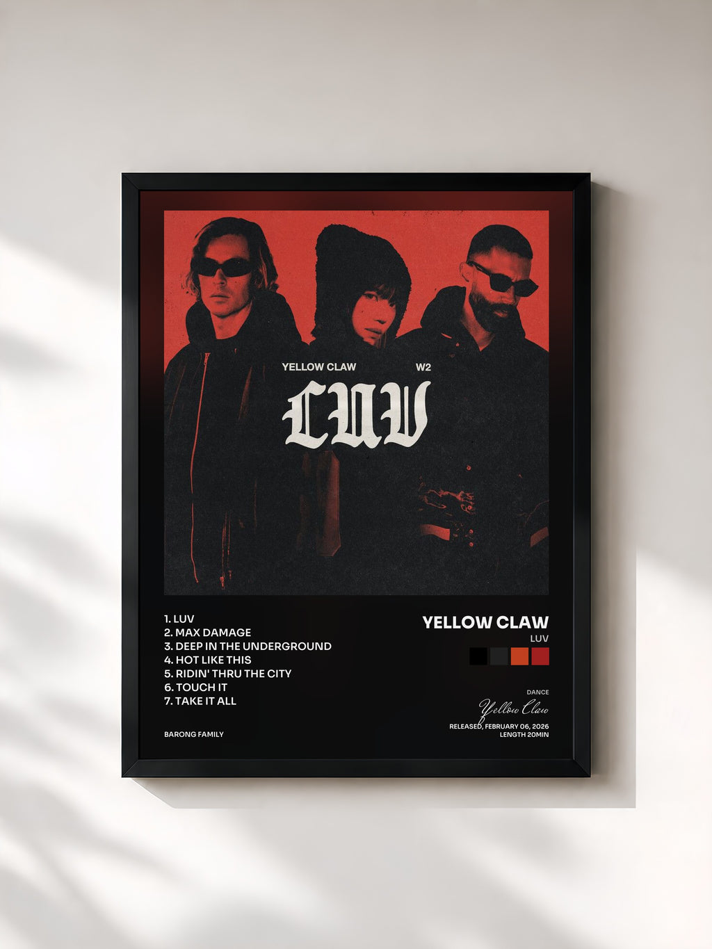 #noir Tableau de l'album LUV de Yellow Claw, cadre noir, imprimé et encadré en France