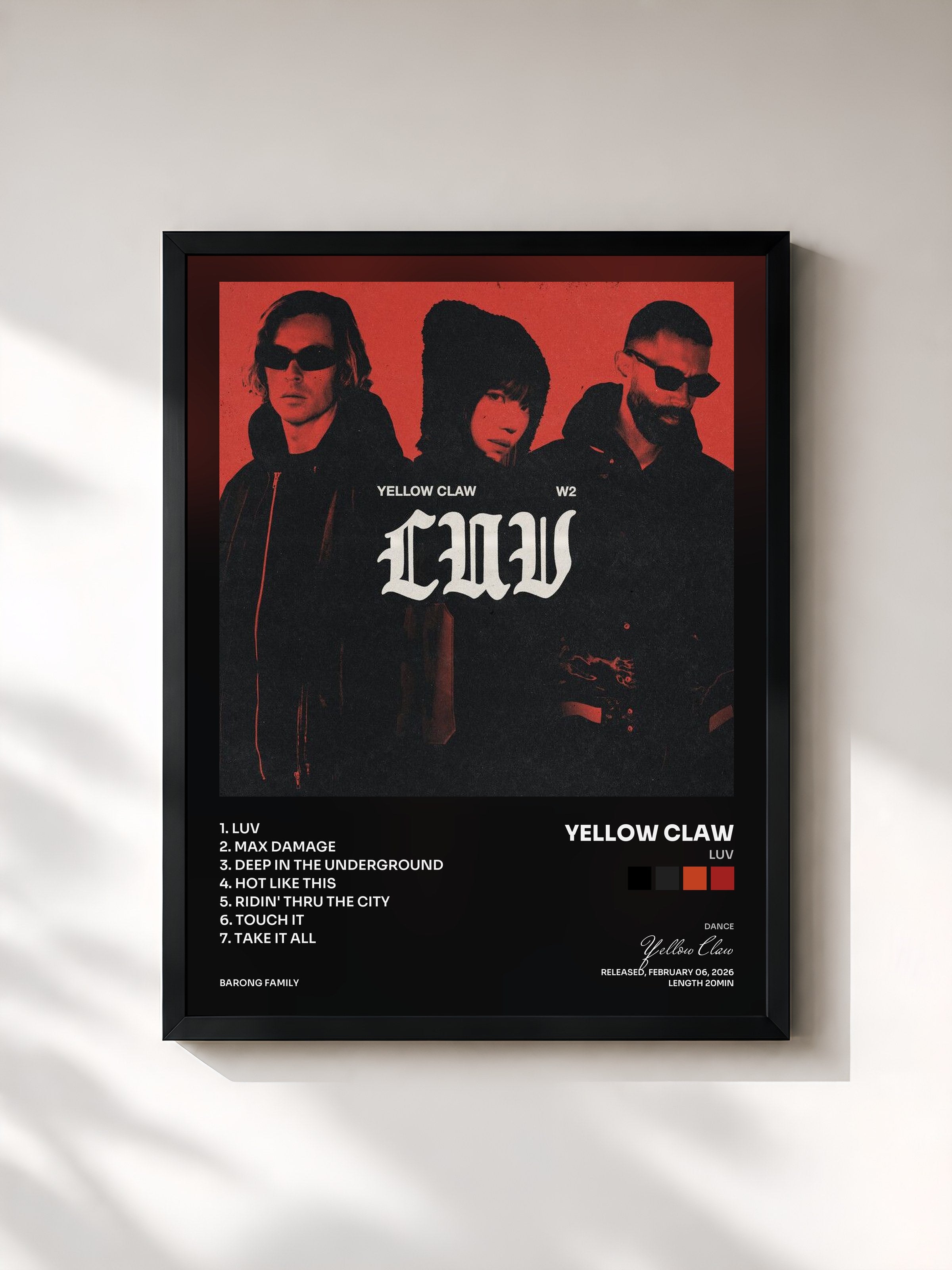 #noir Tableau de l'album LUV de Yellow Claw, cadre noir, imprimé et encadré en France
