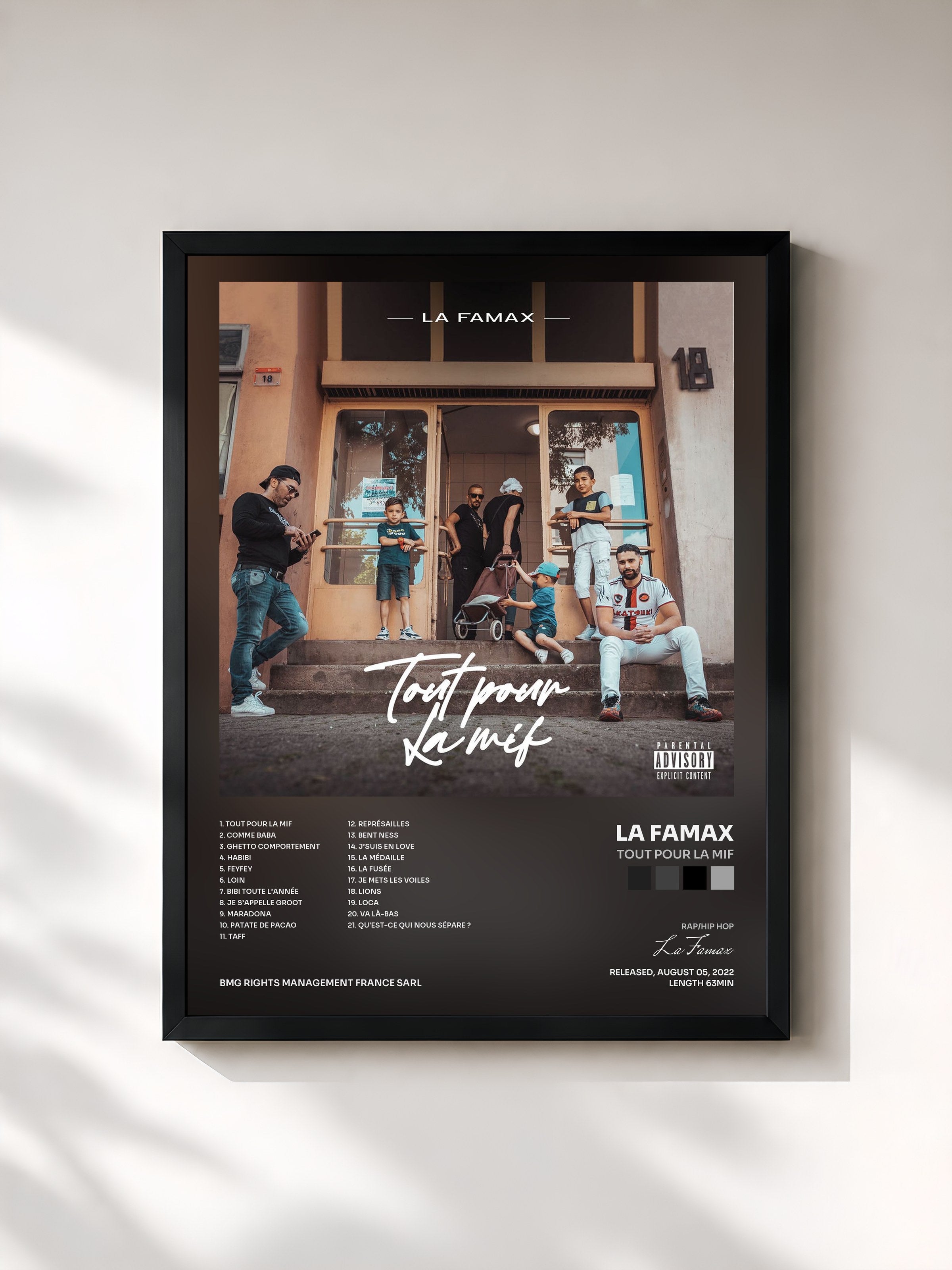 #noir Tableau de l'album Tout pour la mif de La Famax, cadre noir, imprimé et encadré en France