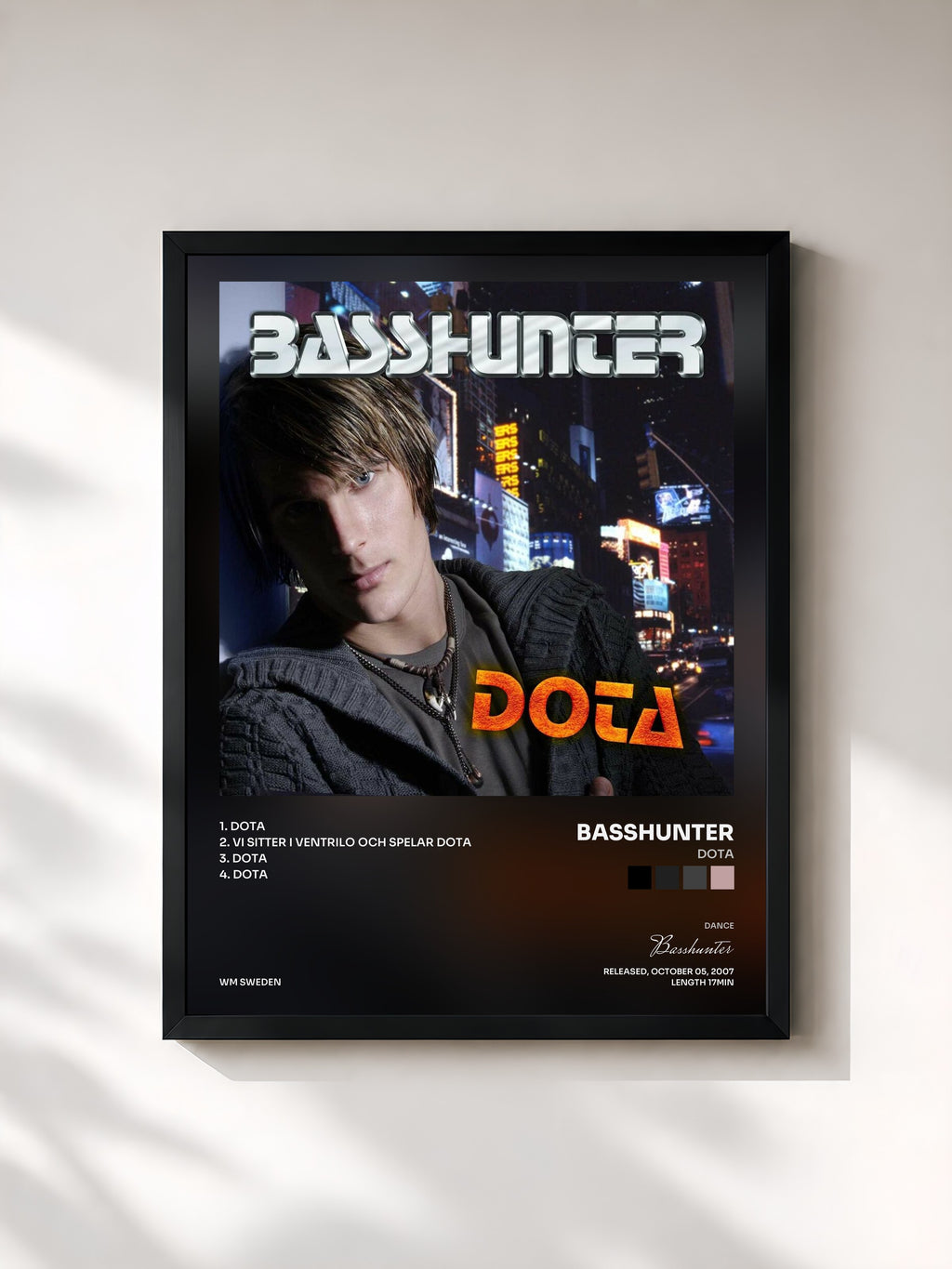 #noir Tableau de l'album DotA de Basshunter, cadre noir, imprimé et encadré en France