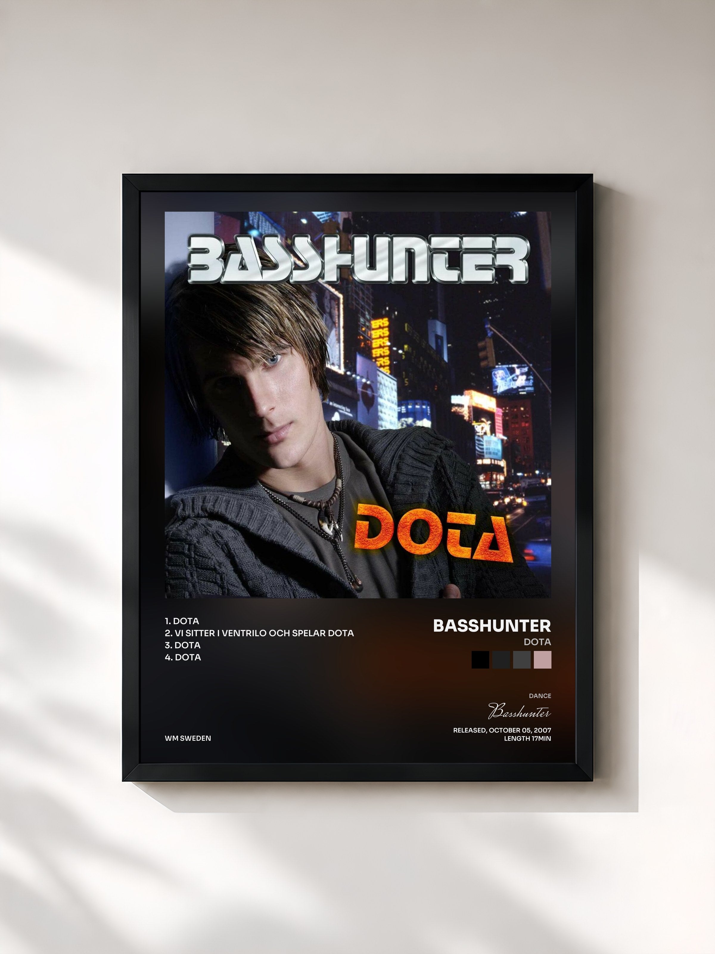 #noir Tableau de l'album DotA de Basshunter, cadre noir, imprimé et encadré en France