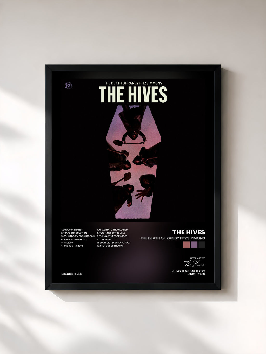 #noir Tableau de l'album The Death Of Randy Fitzsimmons de The Hives, cadre noir, imprimé et encadré en France