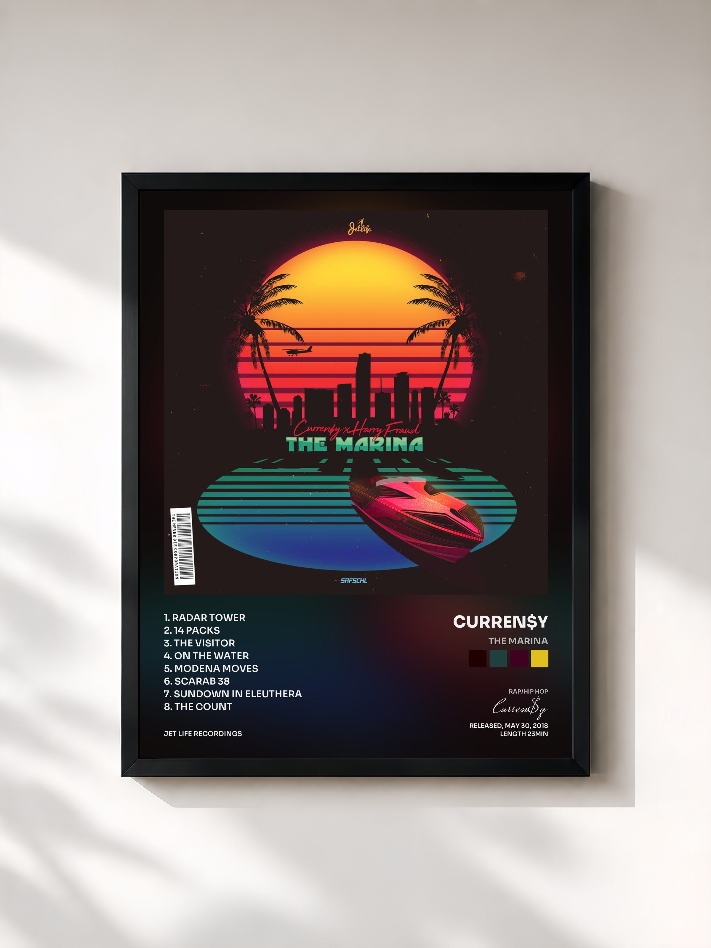 #noir Tableau de l'album The Marina de Curren$y, cadre noir, imprimé et encadré en France