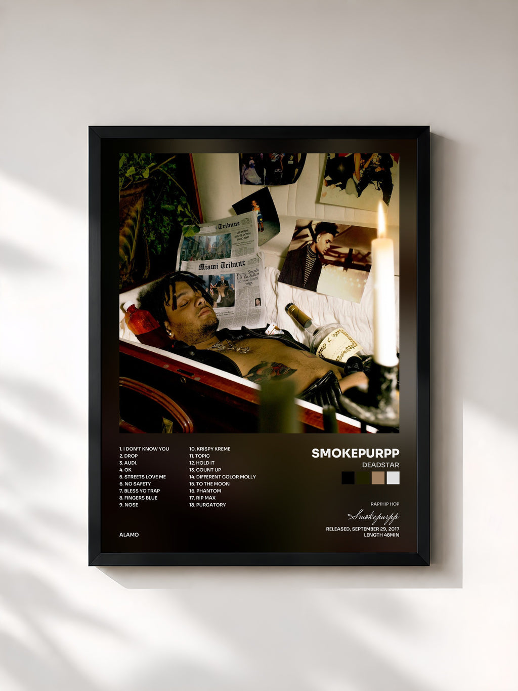 #noir Tableau de l'album Deadstar de Smokepurpp, cadre noir, imprimé et encadré en France
