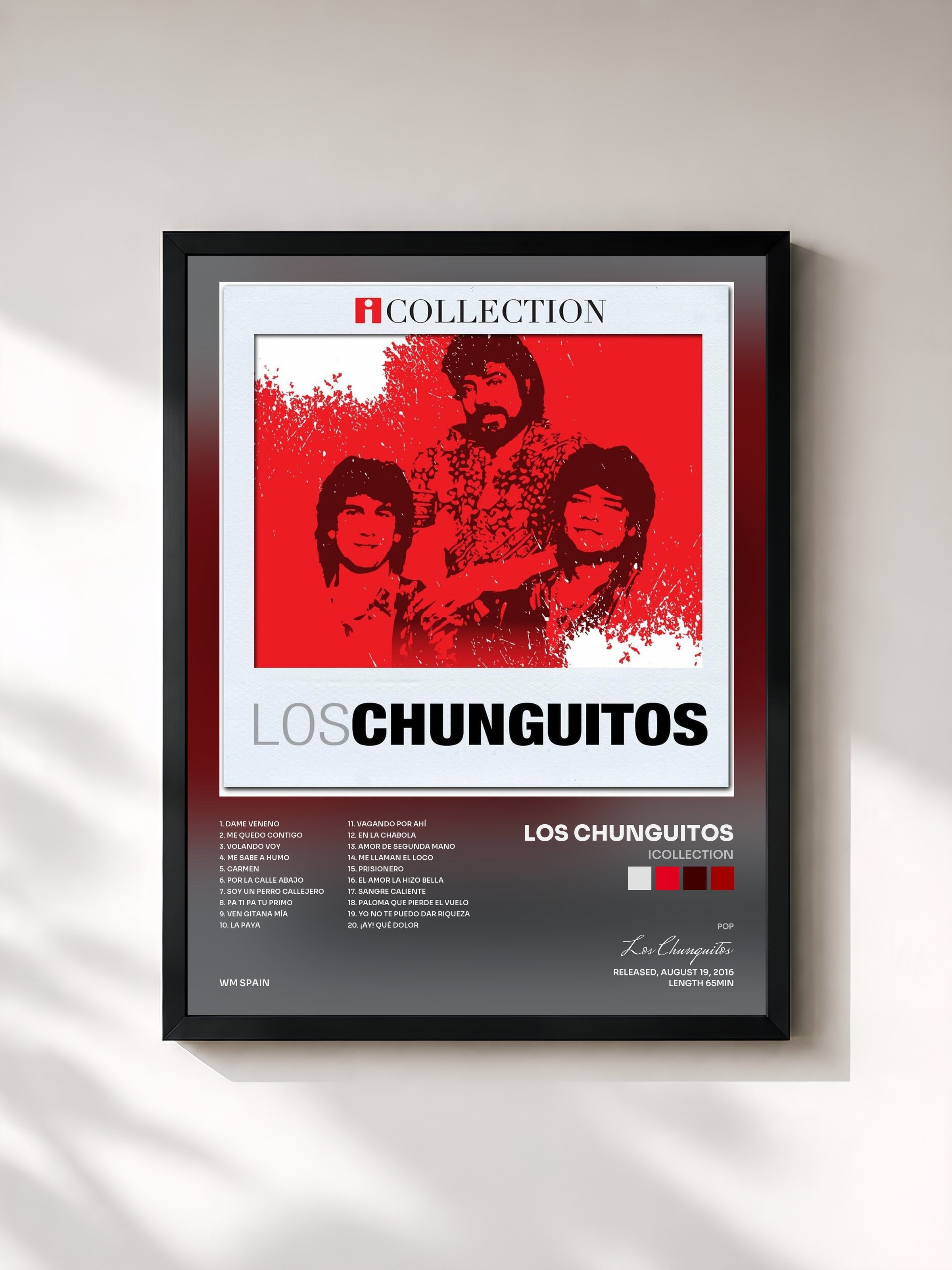 #noir Tableau de l'album iCollection de Los Chunguitos, cadre noir, imprimé et encadré en France
