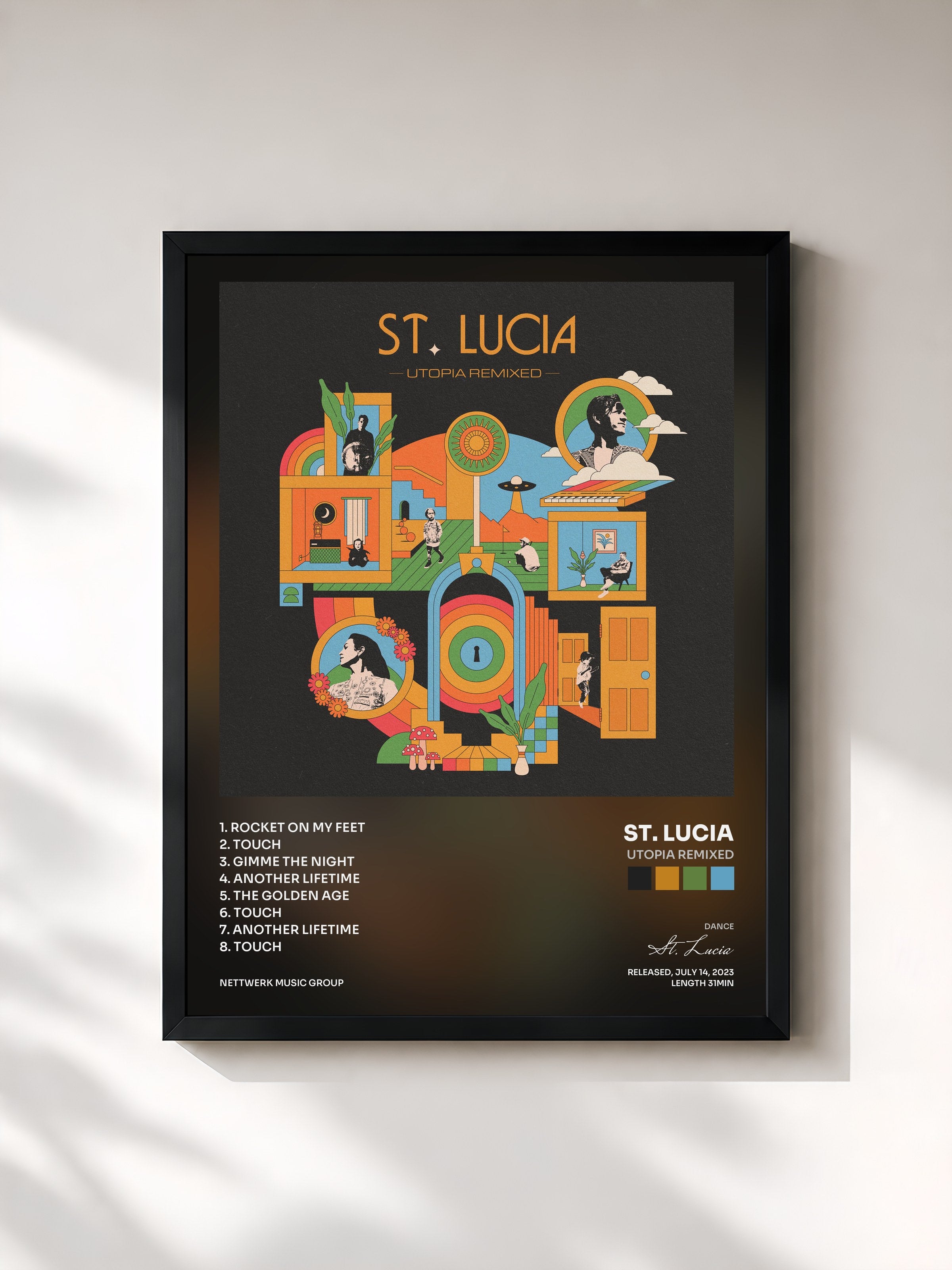 #noir Tableau de l'album Utopia Remixed de St. Lucia, cadre noir, imprimé et encadré en France