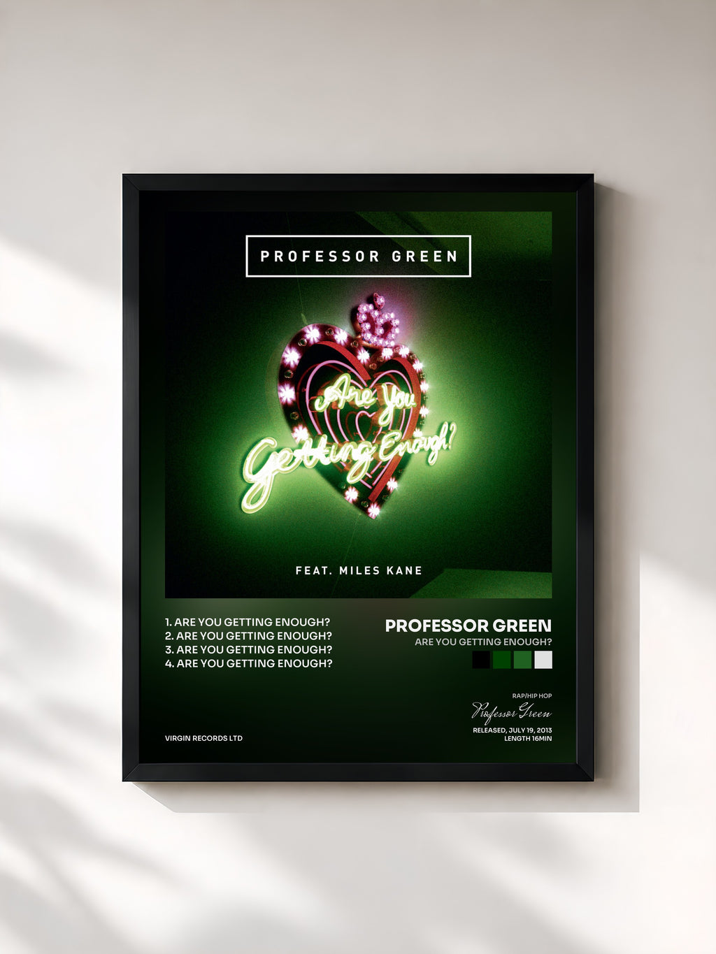 #noir Tableau de l'album Are You Getting Enough? de Professor Green, cadre noir, imprimé et encadré en France