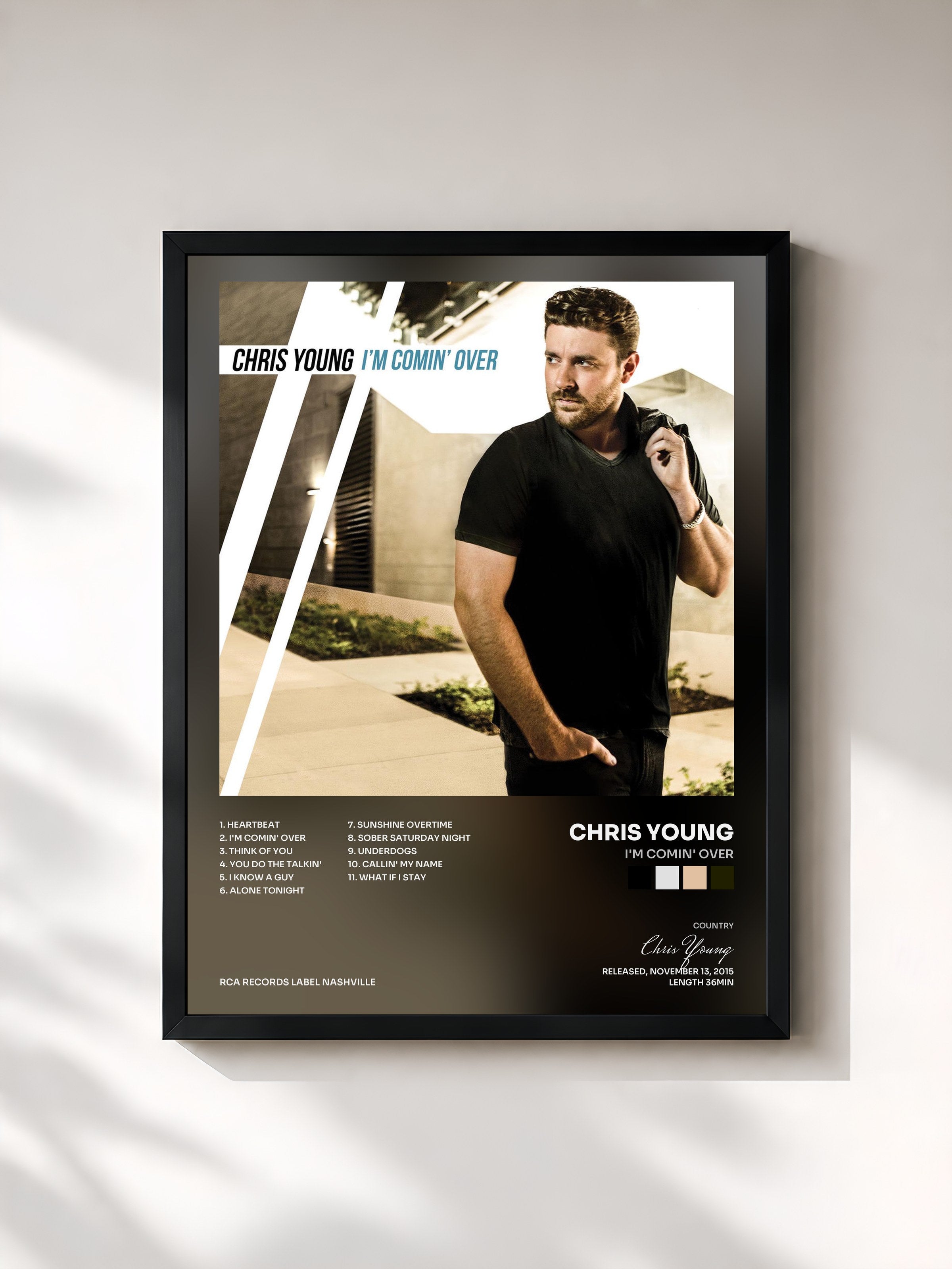 #noir Tableau de l'album I'm Comin' Over de Chris Young, cadre noir, imprimé et encadré en France