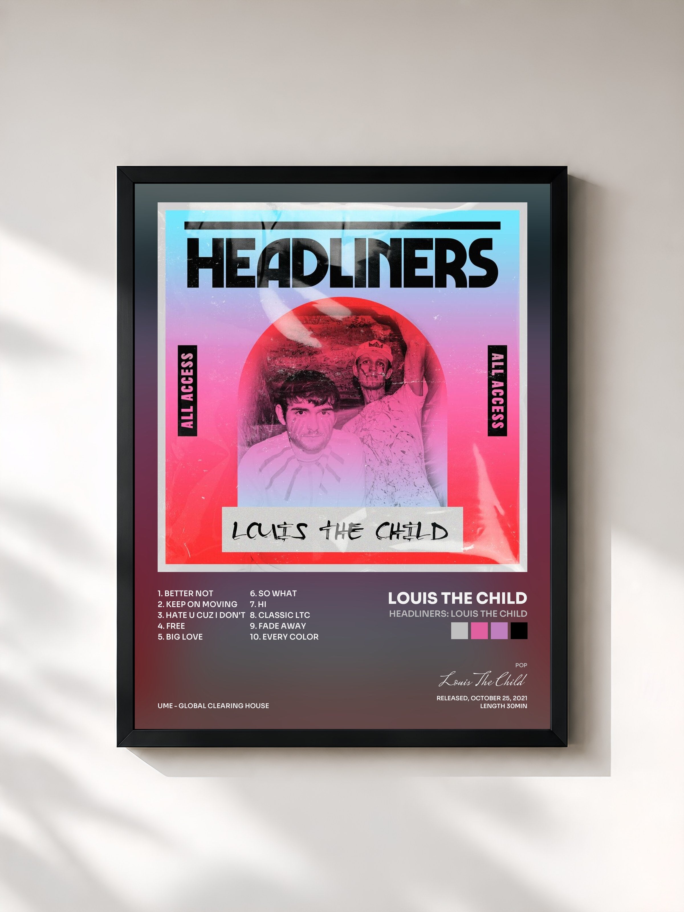 #noir Tableau de l'album HEADLINERS: Louis The Child de Louis The Child, cadre noir, imprimé et encadré en France