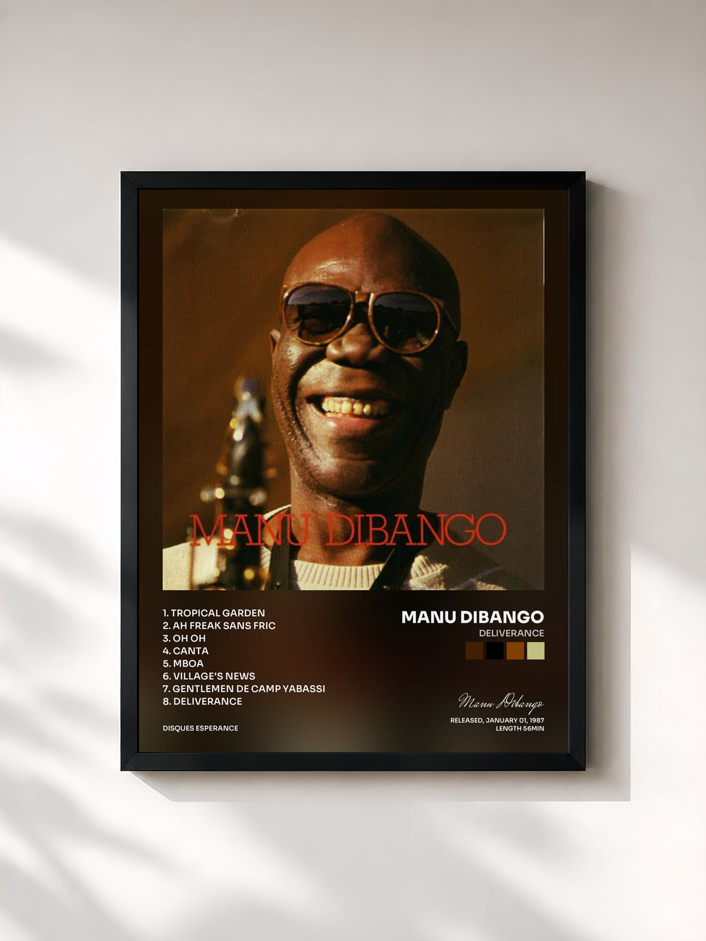 #noir Tableau de l'album Deliverance de Manu Dibango, cadre noir, imprimé et encadré en France