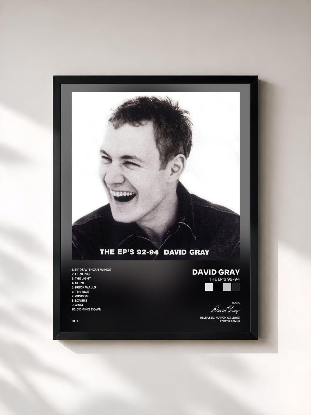 #noir Tableau de l'album The EP's 92-94 de David Gray, cadre noir, imprimé et encadré en France