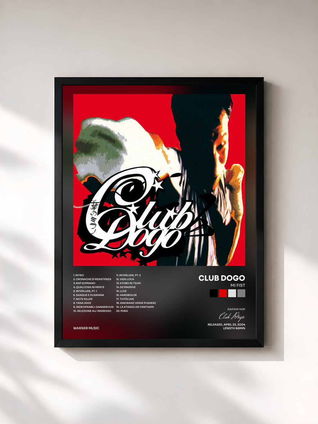 #noir Tableau de l'album MI Fist de Club Dogo, cadre noir, imprimé et encadré en France