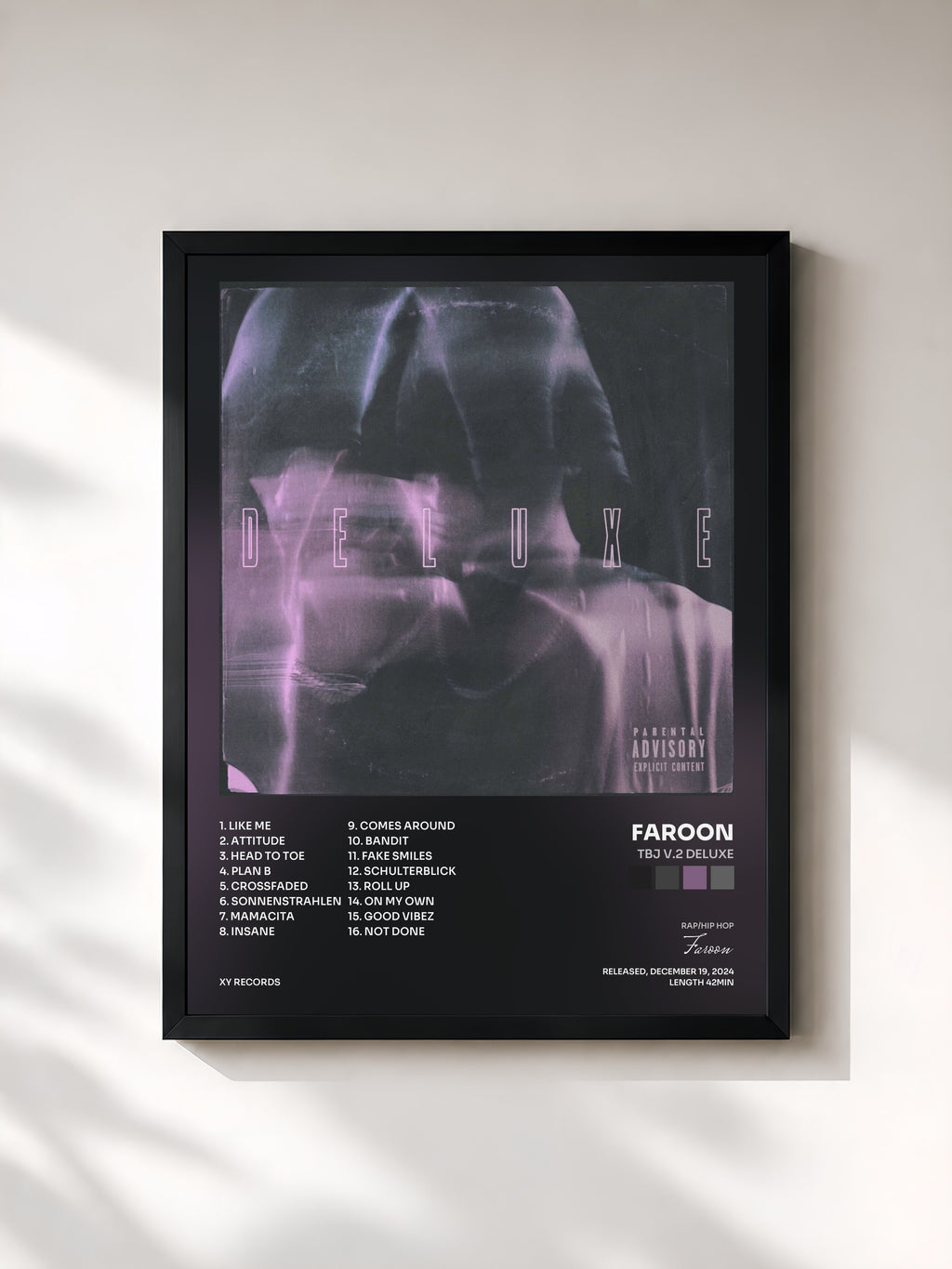 #noir Tableau de l'album TBJ V.2 Deluxe de Faroon, cadre noir, imprimé et encadré en France
