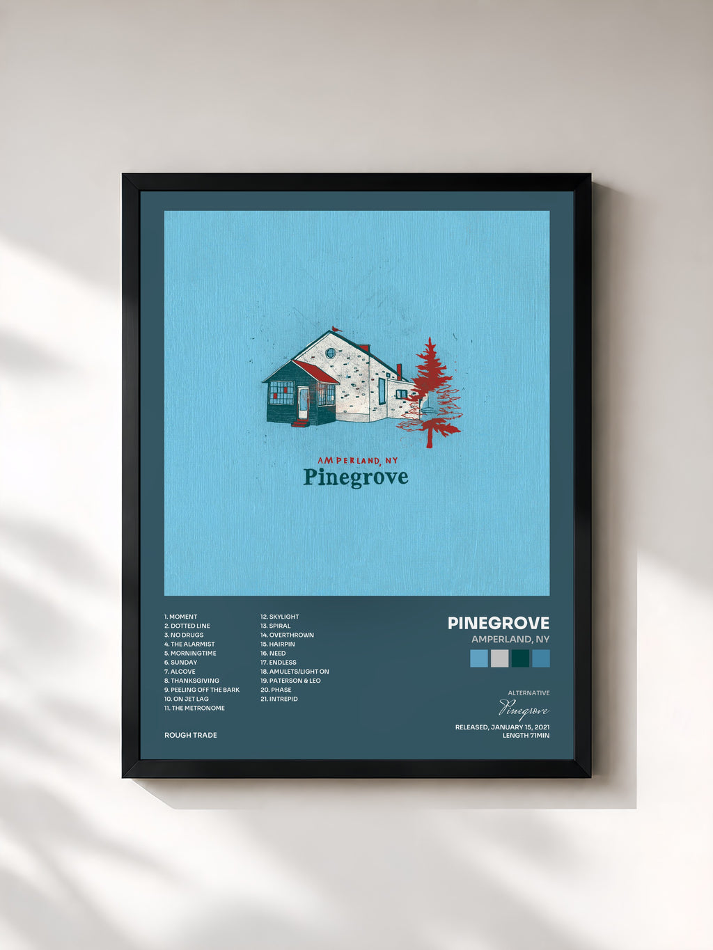#noir Tableau de l'album Amperland, NY de Pinegrove, cadre noir, imprimé et encadré en France