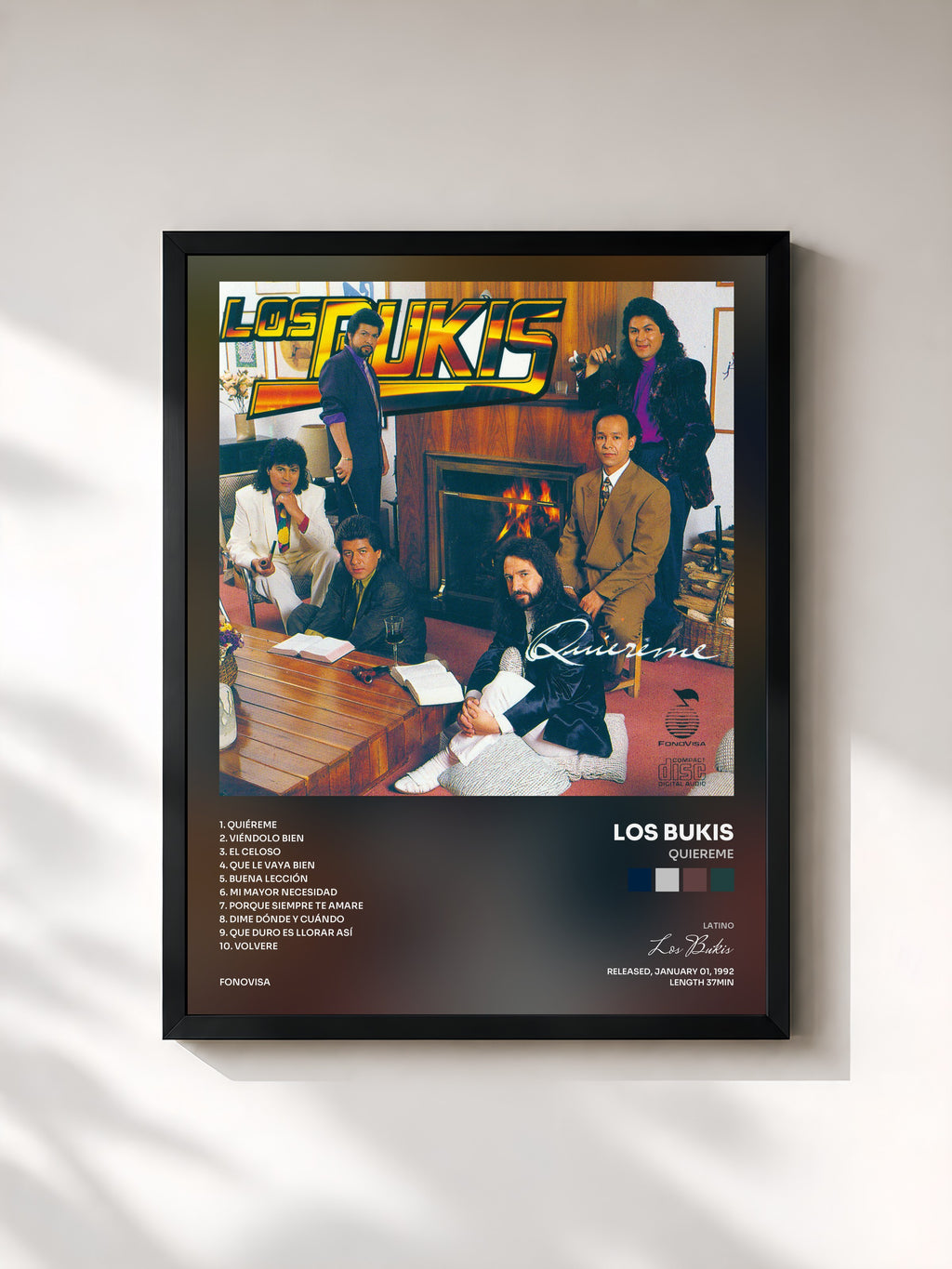 #noir Tableau de l'album Quiereme de Los Bukis, cadre noir, imprimé et encadré en France