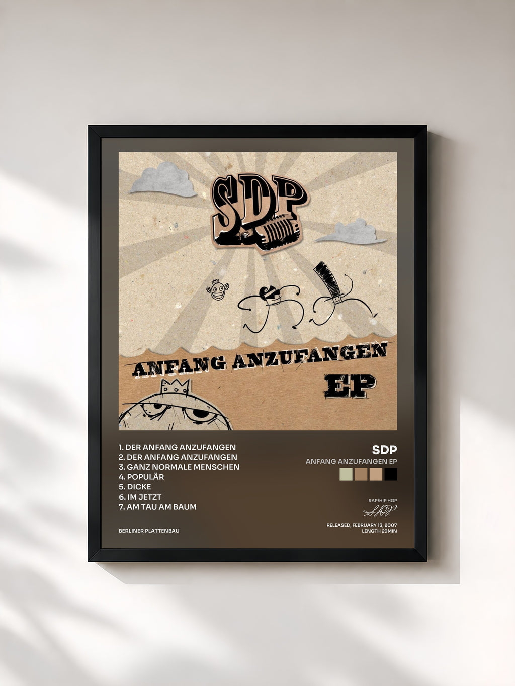 #noir Tableau de l'album Anfang Anzufangen EP de SDP, cadre noir, imprimé et encadré en France