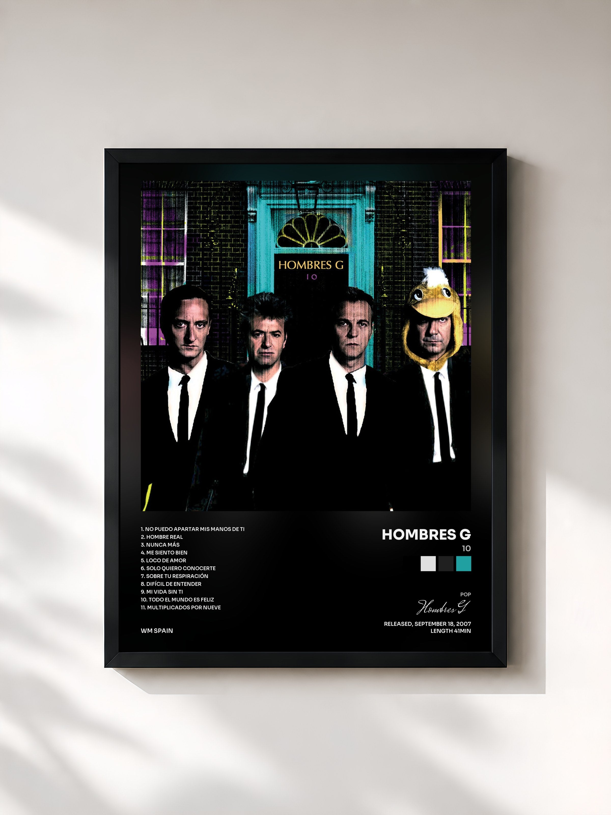 #noir Tableau de l'album 10 de Hombres G, cadre noir, imprimé et encadré en France