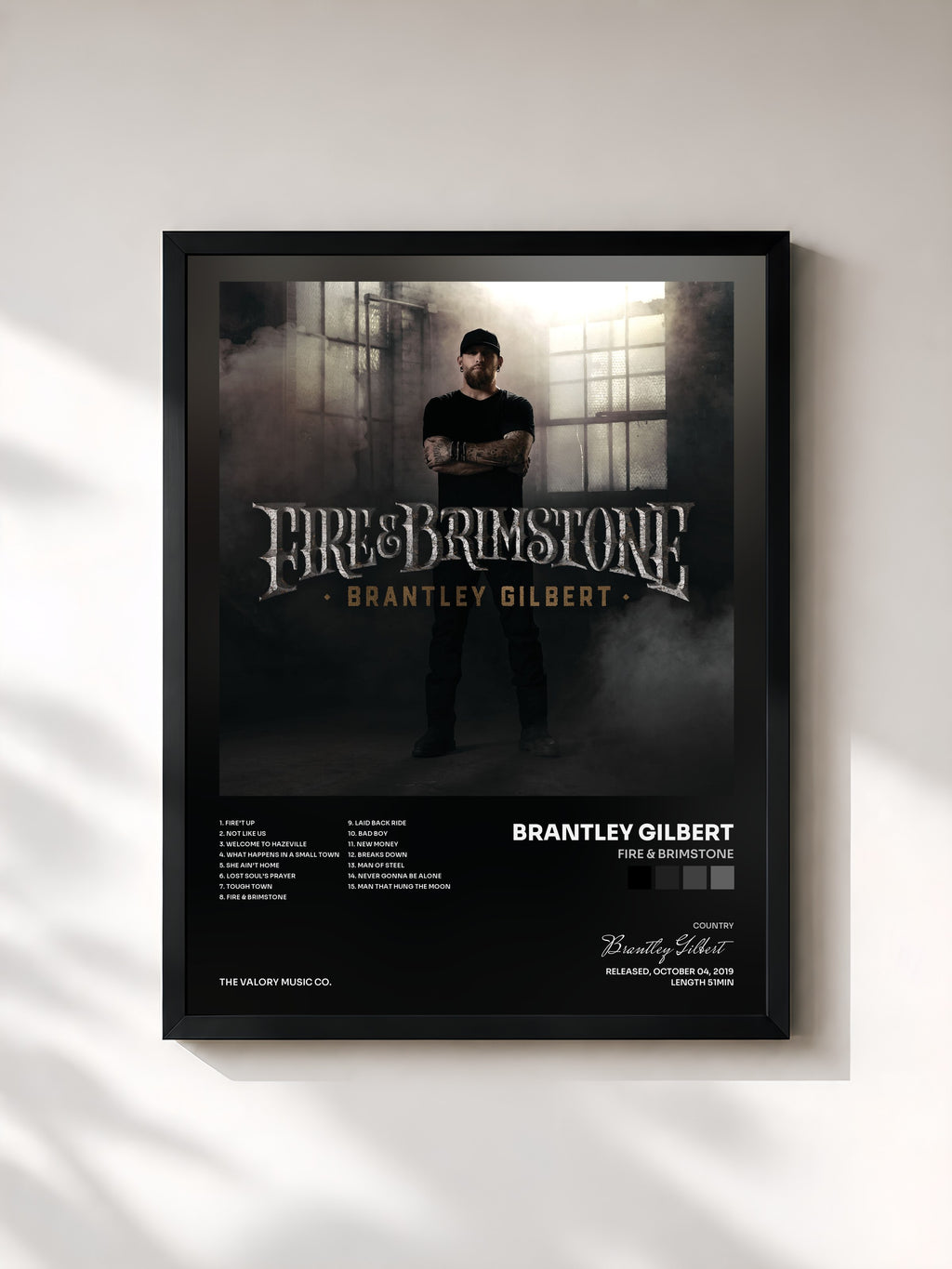 #noir Tableau de l'album Fire & Brimstone de Brantley Gilbert, cadre noir, imprimé et encadré en France