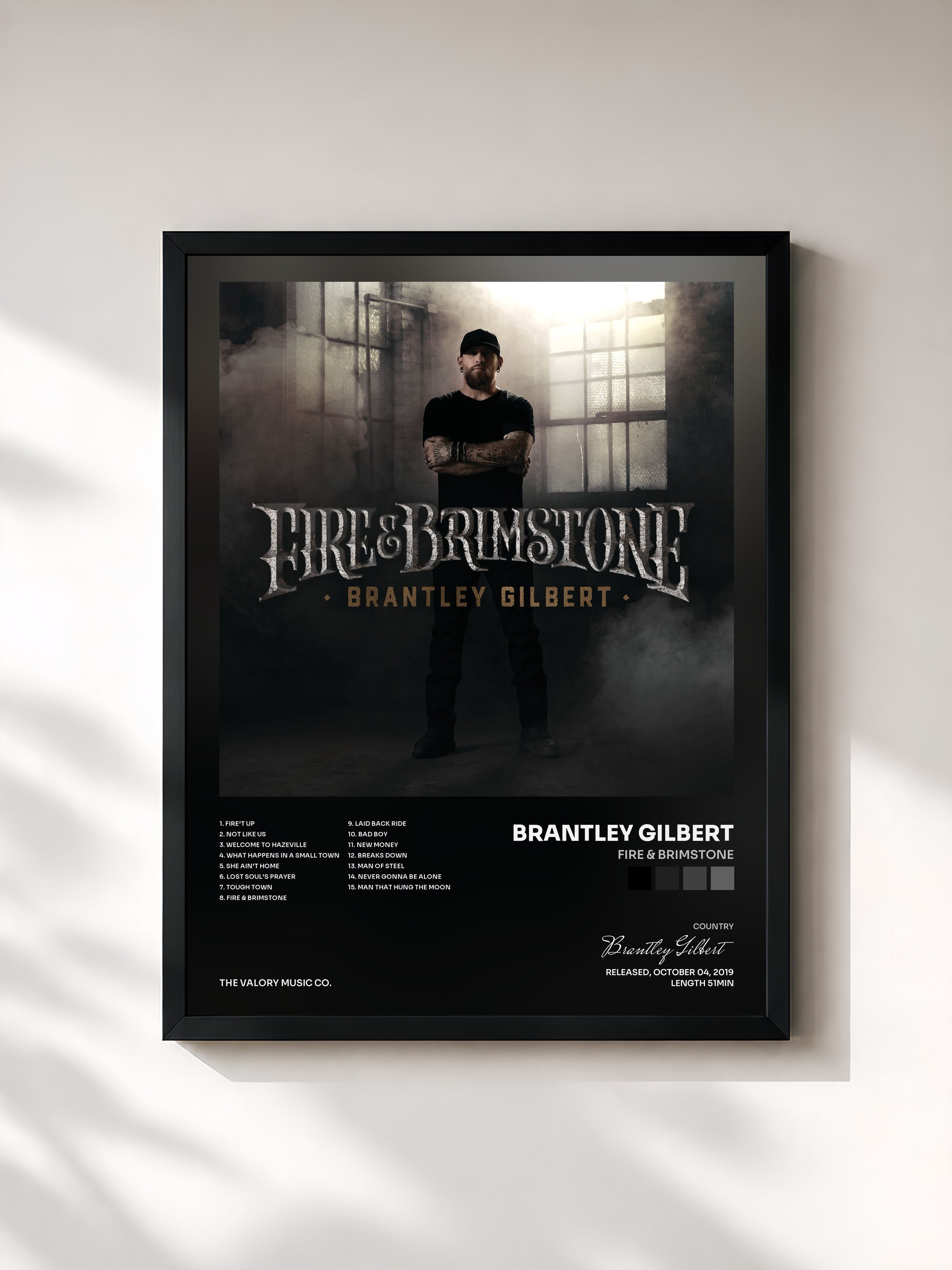 #noir Tableau de l'album Fire & Brimstone de Brantley Gilbert, cadre noir, imprimé et encadré en France