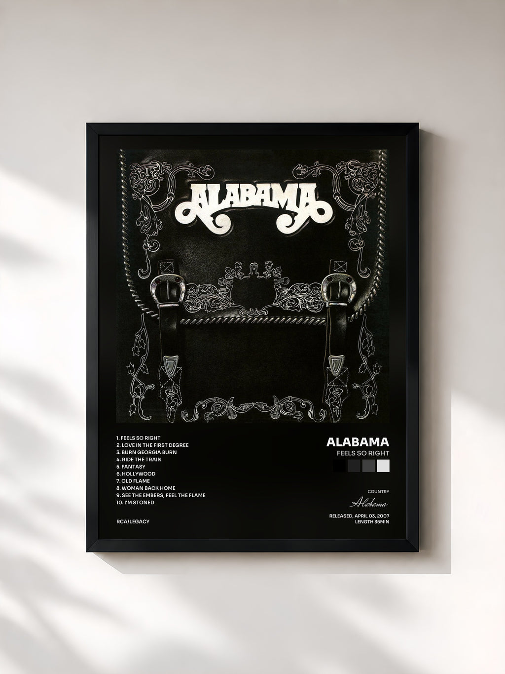 #noir Tableau de l'album Feels So Right de Alabama, cadre noir, imprimé et encadré en France