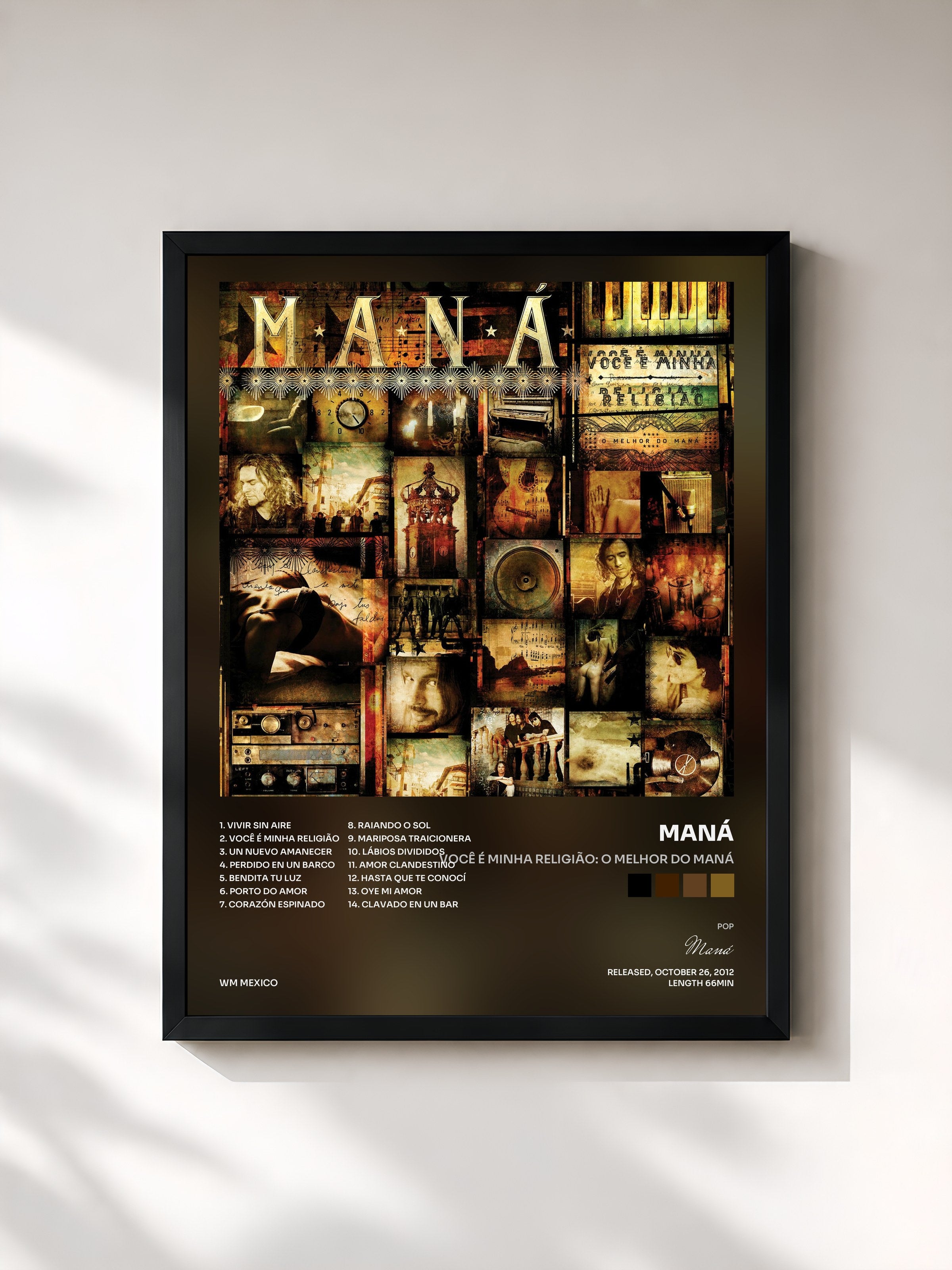 #noir Tableau de l'album Você É Minha Religião: O Melhor Do Maná de Maná, cadre noir, imprimé et encadré en France