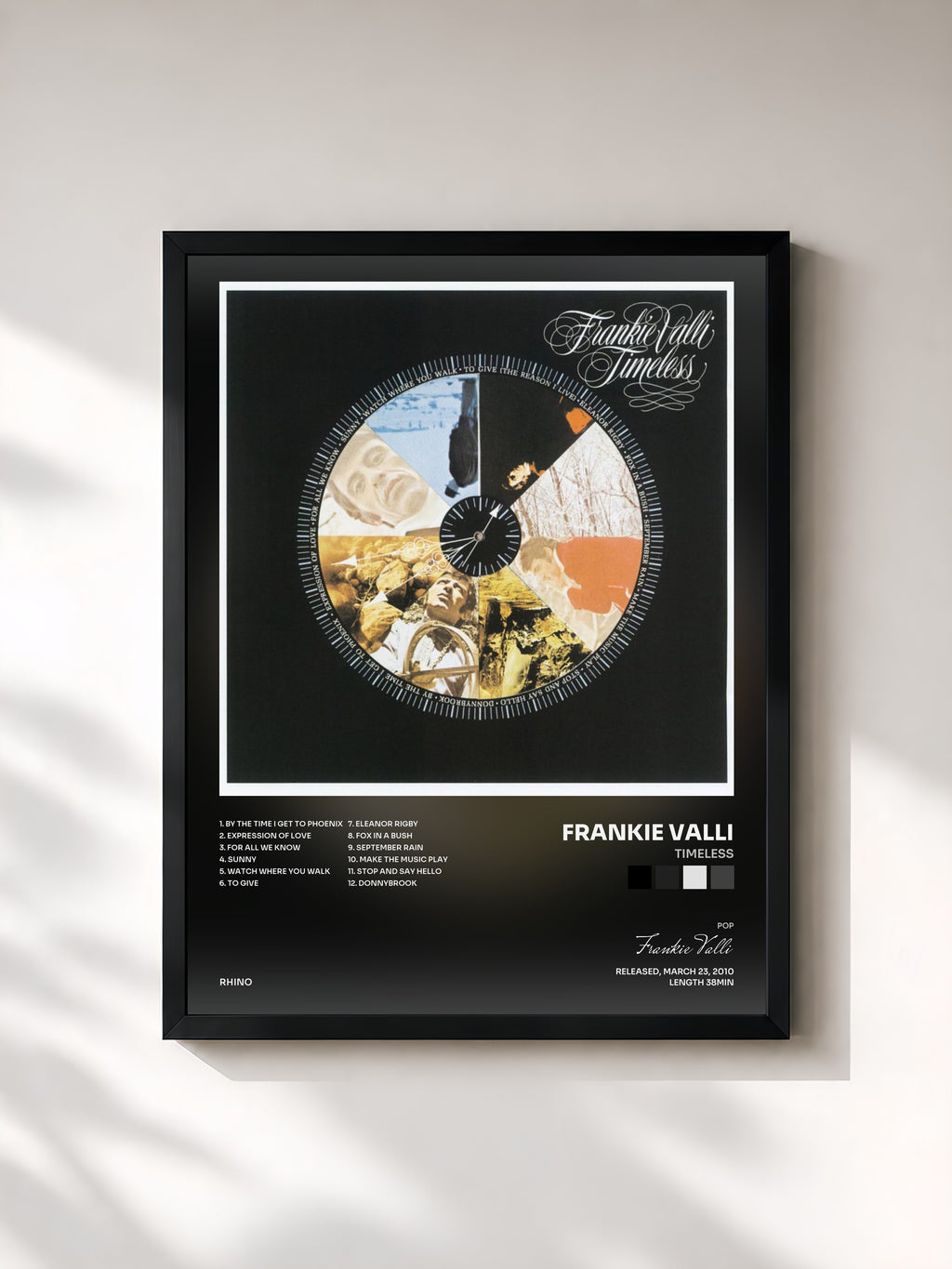 #noir Tableau de l'album Timeless de Frankie Valli, cadre noir, imprimé et encadré en France
