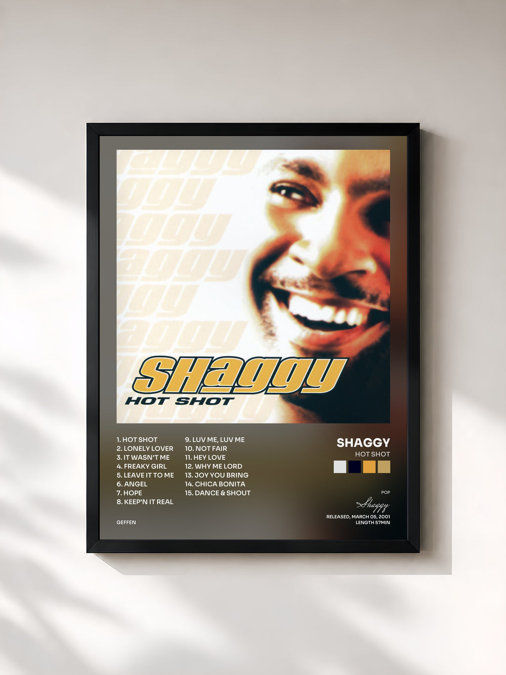 #noir Tableau de l'album Hot Shot de Shaggy, cadre noir, imprimé et encadré en France