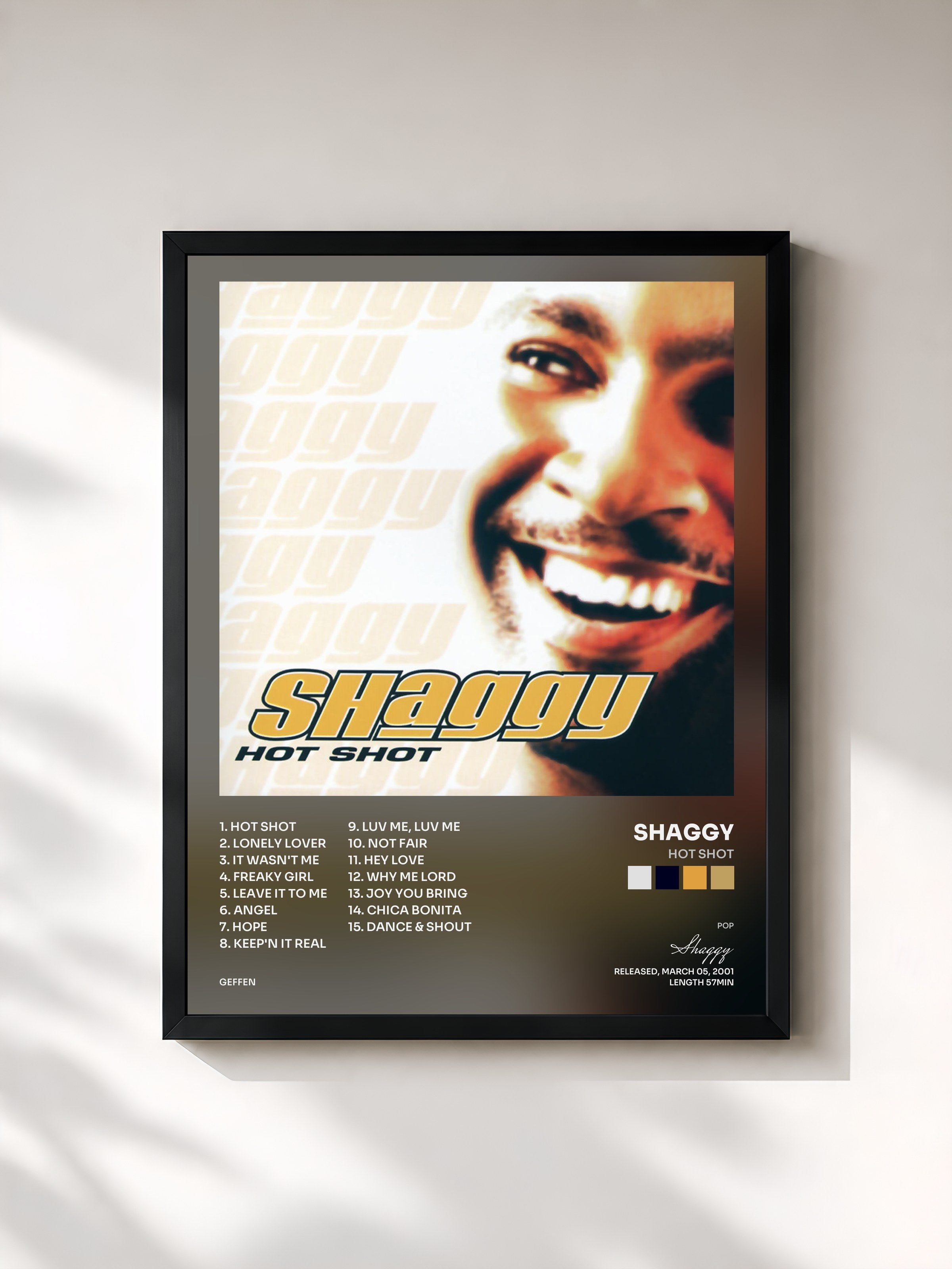 #noir Tableau de l'album Hot Shot de Shaggy, cadre noir, imprimé et encadré en France