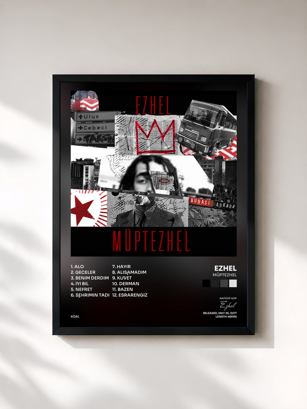 #noir Tableau de l'album Müptezhel de Ezhel, cadre noir, imprimé et encadré en France
