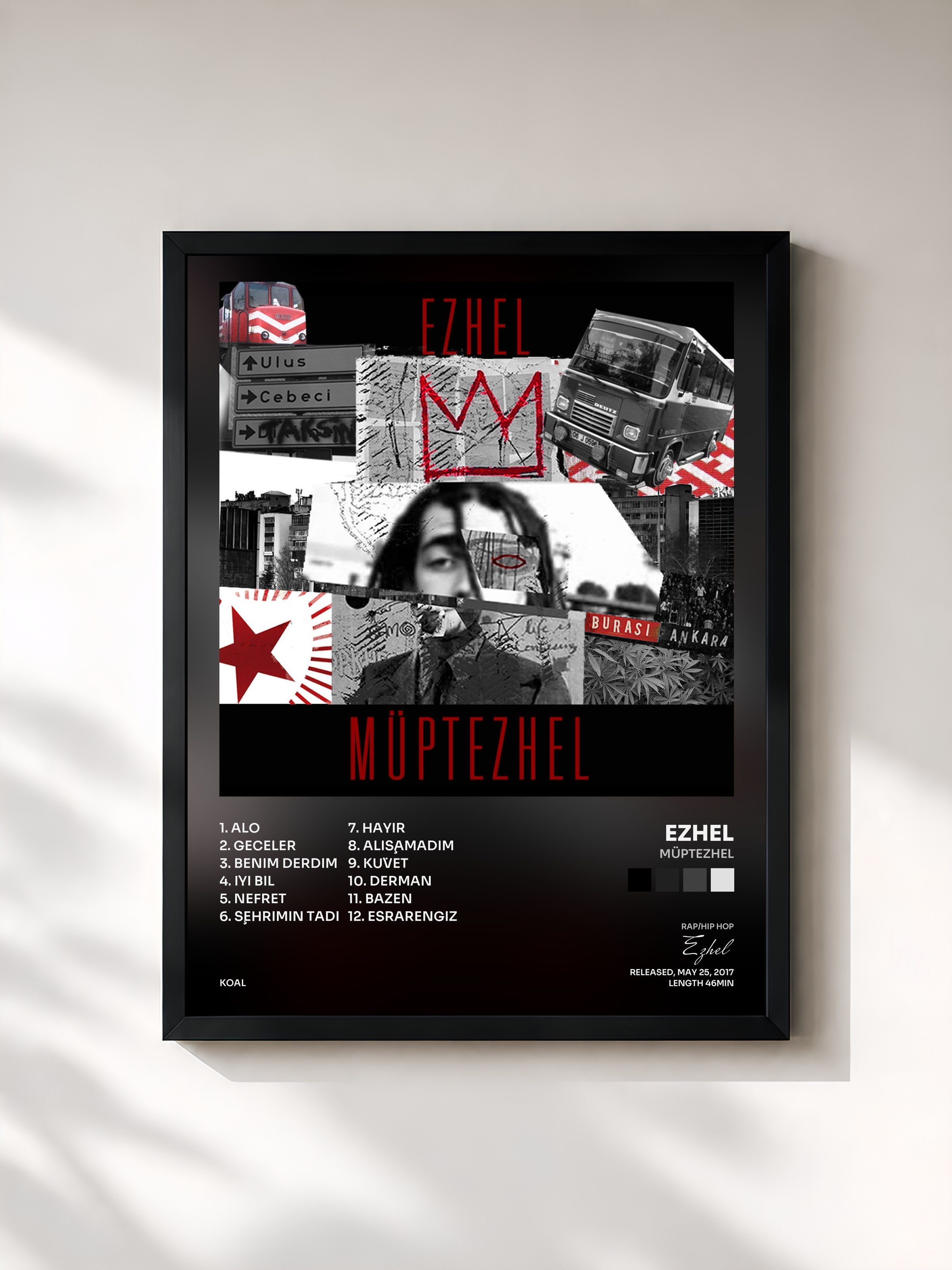 #noir Tableau de l'album Müptezhel de Ezhel, cadre noir, imprimé et encadré en France