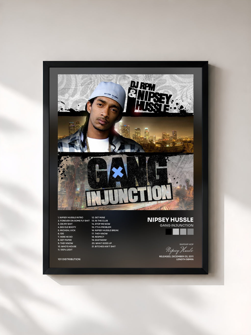 #noir Tableau de l'album Gang Injunction de Nipsey Hussle, cadre noir, imprimé et encadré en France